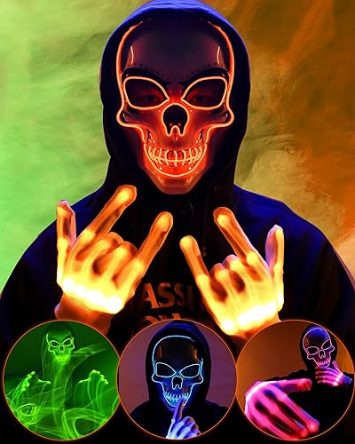 Sumind Máscara de Halloween LED de esqueleto, máscara de hacker de la purga, máscara de miedo que brilla en la oscuridad, máscara para fiesta de