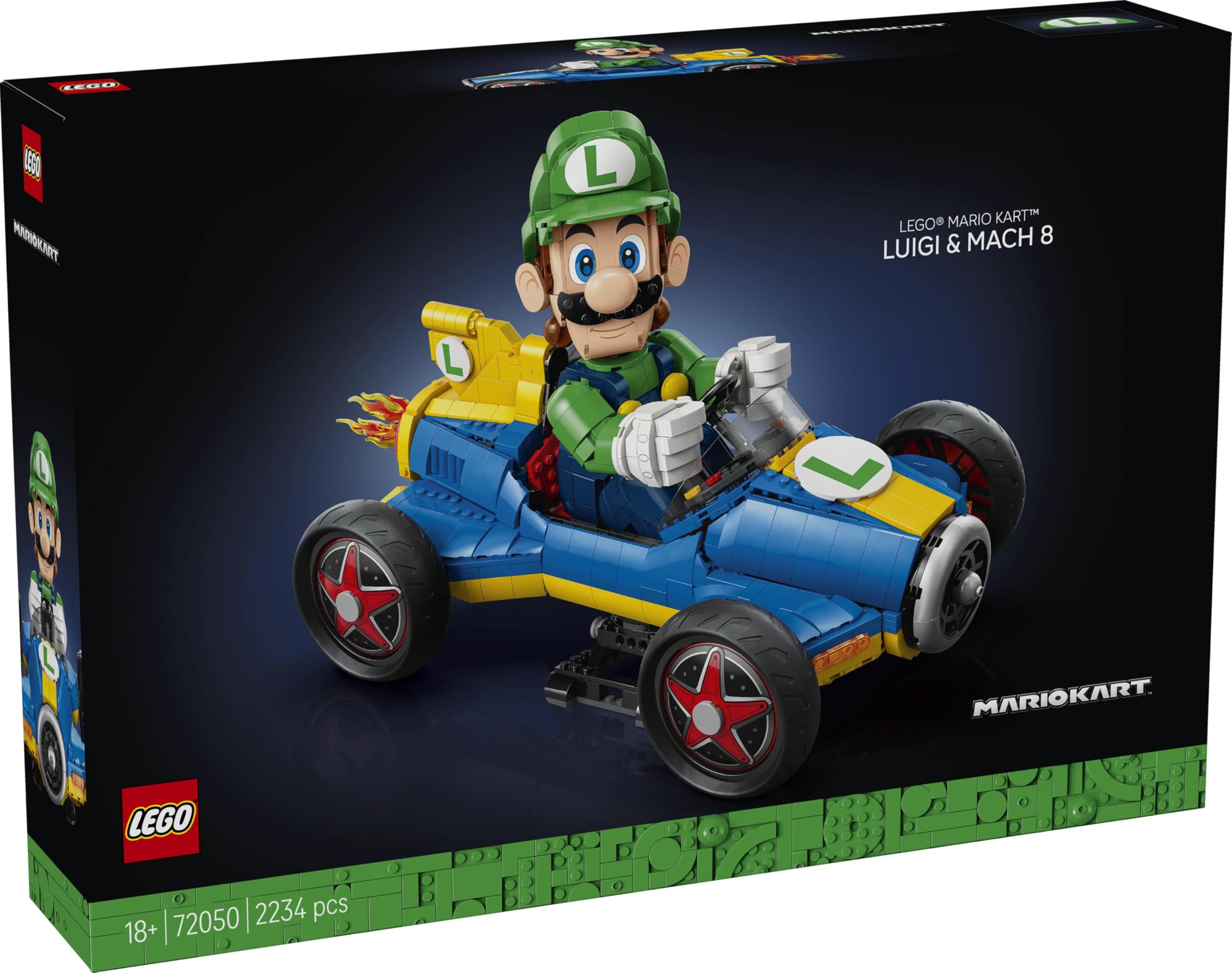 LEGO Super Mario Mario Kart— Luigi i Mach 8 72050 | Model z figurką, zestaw kolekcjonerski dla fanów gier Nintendo, pomysł na prezent 18+, gamingowa dekoracja, 2234 elementy
