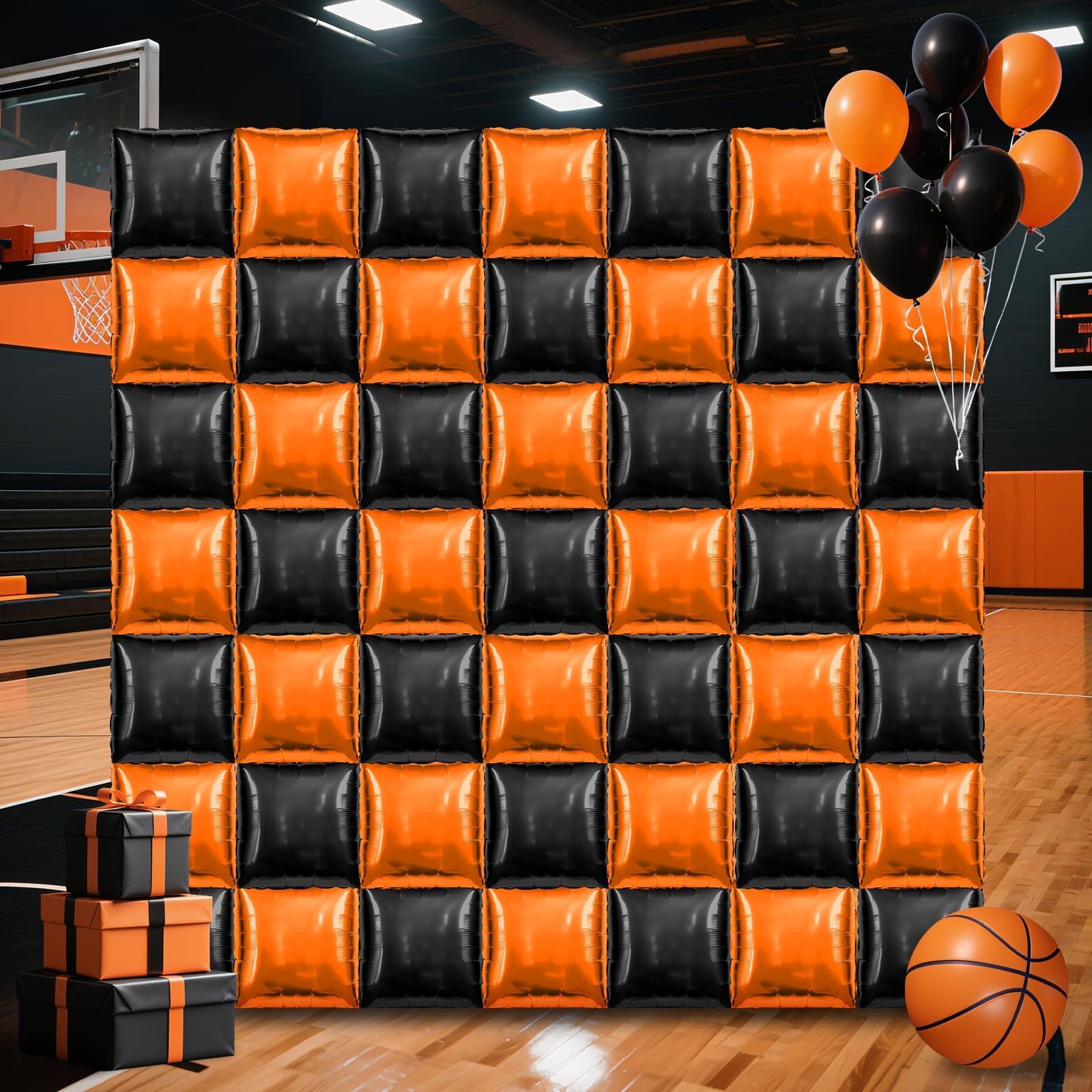 NeusWonder 50 PCS Black and Orange Square Foil Balloons Wall Backdrop 19 inch Reusable Mylar Balloons Tunnel Garland Arch Kit for Halloween Party