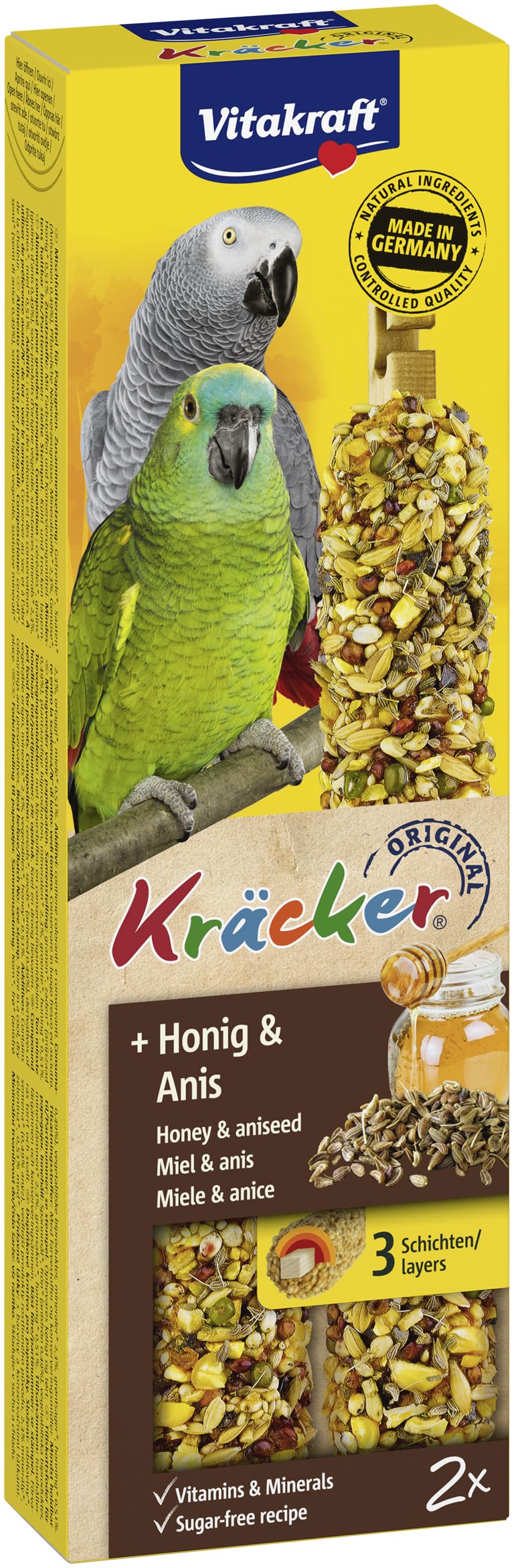Vitakraft Kräcker, mit Honig und Anis, Knabberstangen für Papageien, ohne Zuckerzusatz (1x 2 Stück)
