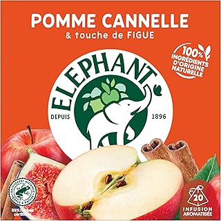 Elephant, Infusion, Goût Pomme, Cannelle et Figue, Certifié Rainforest Alliance, Ingrédients d'Origine 100% Naturelle, 20 Sachets Pyramid