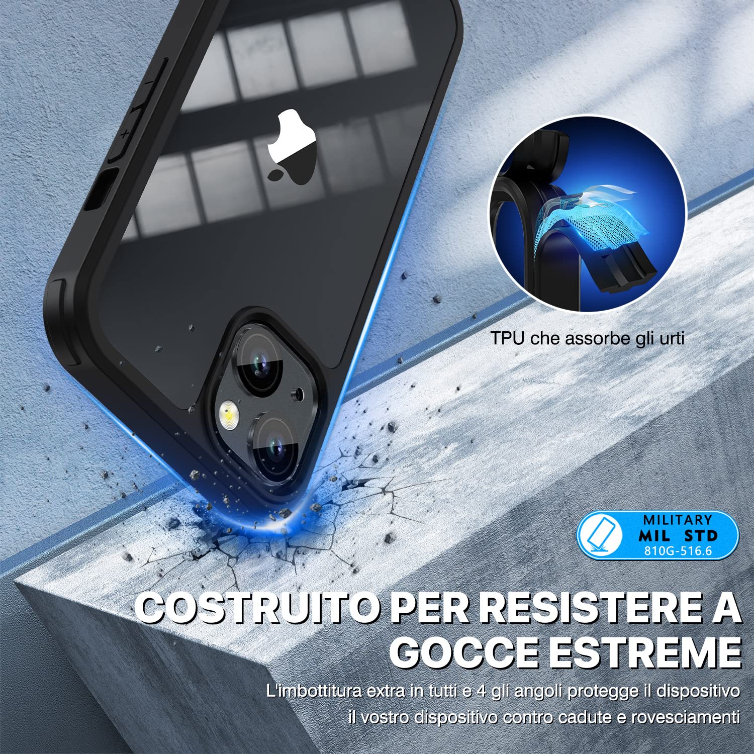 CENHUFO Cover iPhone 13, con Protezione Schermo Vetro Temperato Integrata e Pellicola Fotocamera [9H HD] 360 Gradi Antiurto Trasparente Case Fronte Retro Doppia Faccia Custodia per iPhone 13 -Nero