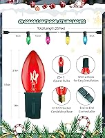 Vista 2 de Luces de Navidad C9 multicolor, 7.62 metros de cadena de luces transparentes multicolor con 26 bombillas de vidrio transparente (1 de repuesto)