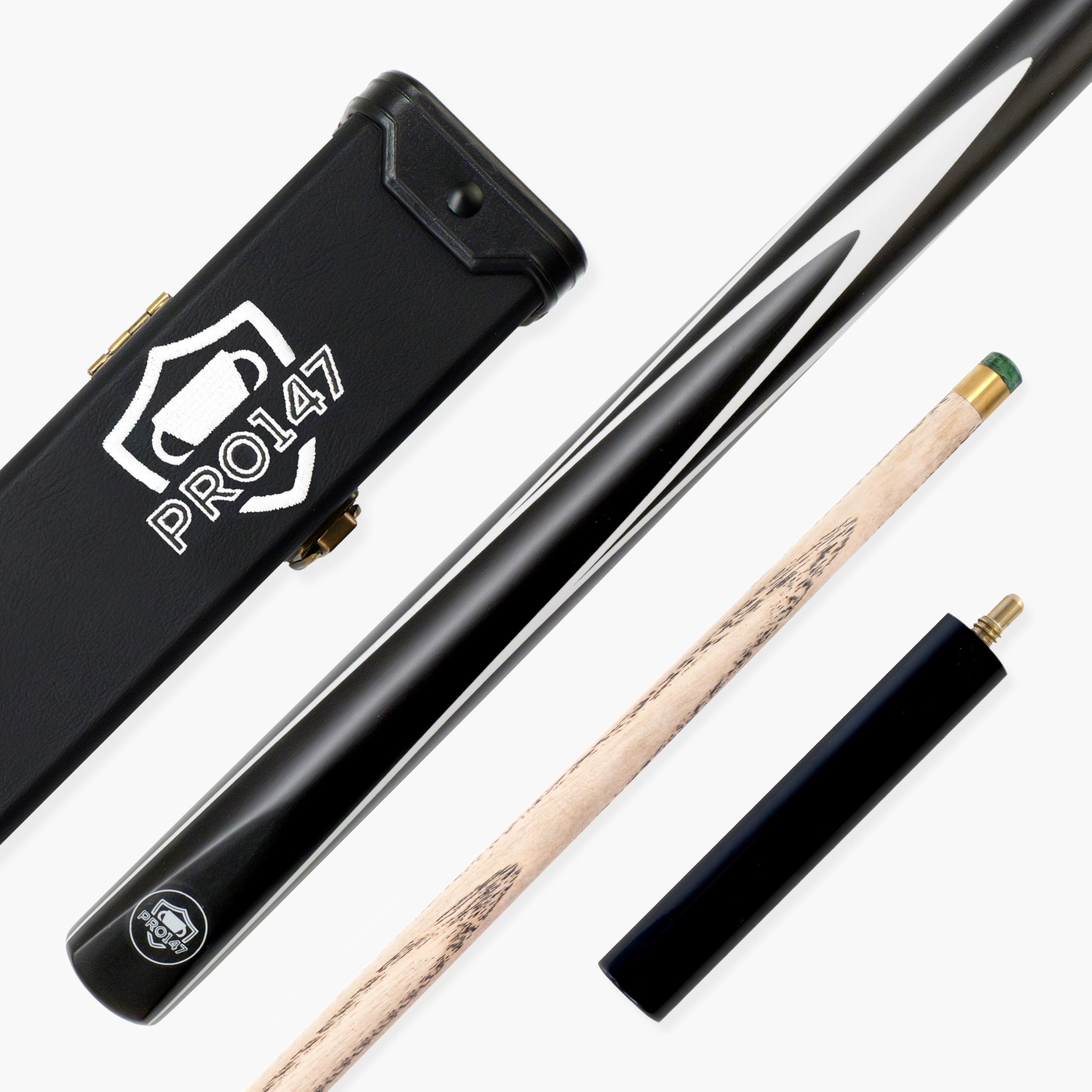 Striker 57 Inch ¾ Joint Ash Snooker Pool Cue and Case Set with 9.5mm Professional Layered Tip – Black Hard Case and Extensions