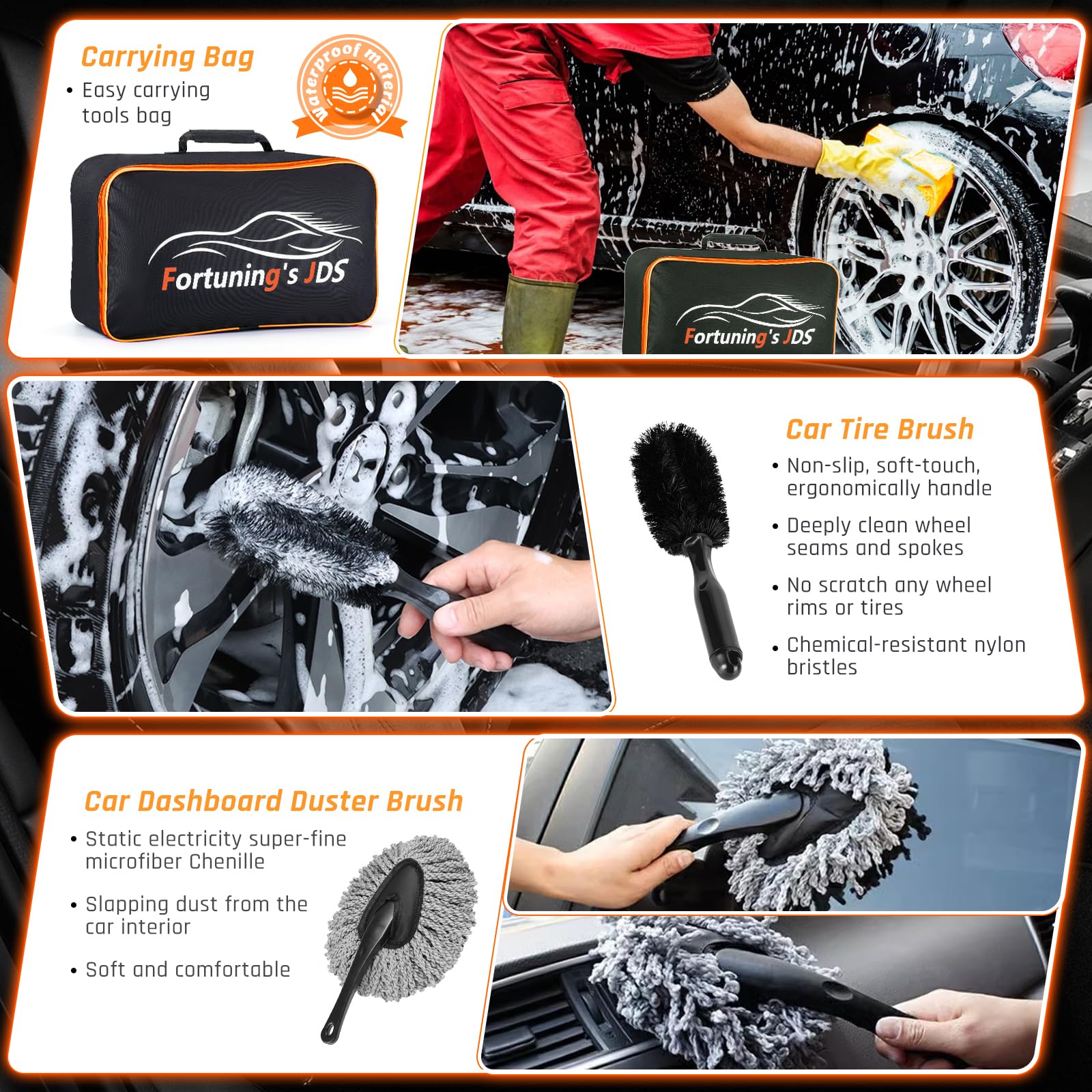 Kit di Pulizia per Interni dell'auto, Kit di Pulizia per Interni dell'auto, Kit di Pulizia per Interni dell'auto, Kit di Lavaggio con Secchio per Dettagli, Accessori per Moto, Auto, Biciclette, Ruote