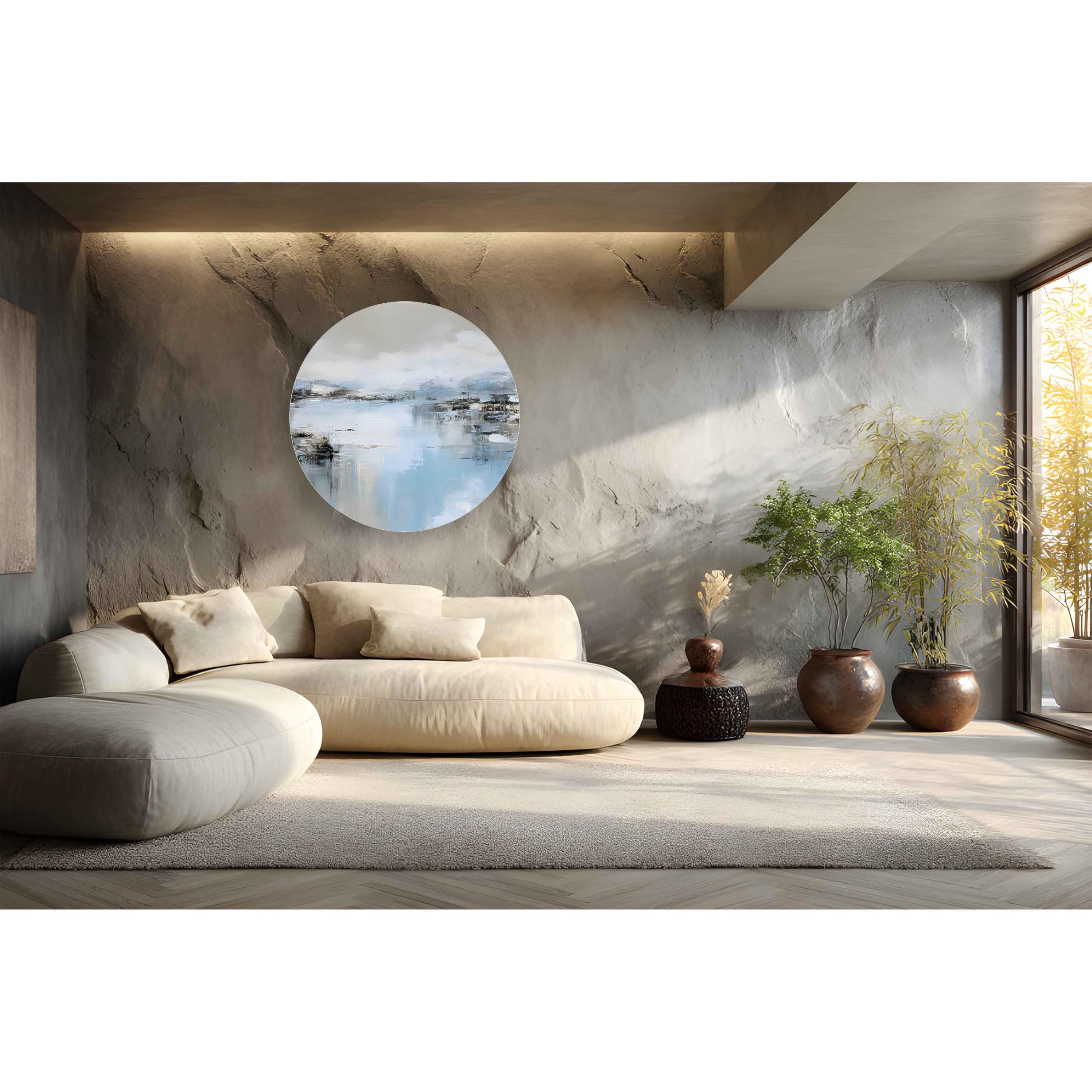 Kunstbruder Kunstdruck Nordische Wasserweite Rund als Hartschaumstoff-Bild in 60x60 cm – Hellblau Naturmotiv für Wohnzimmer Schlafzimmer und Praxis