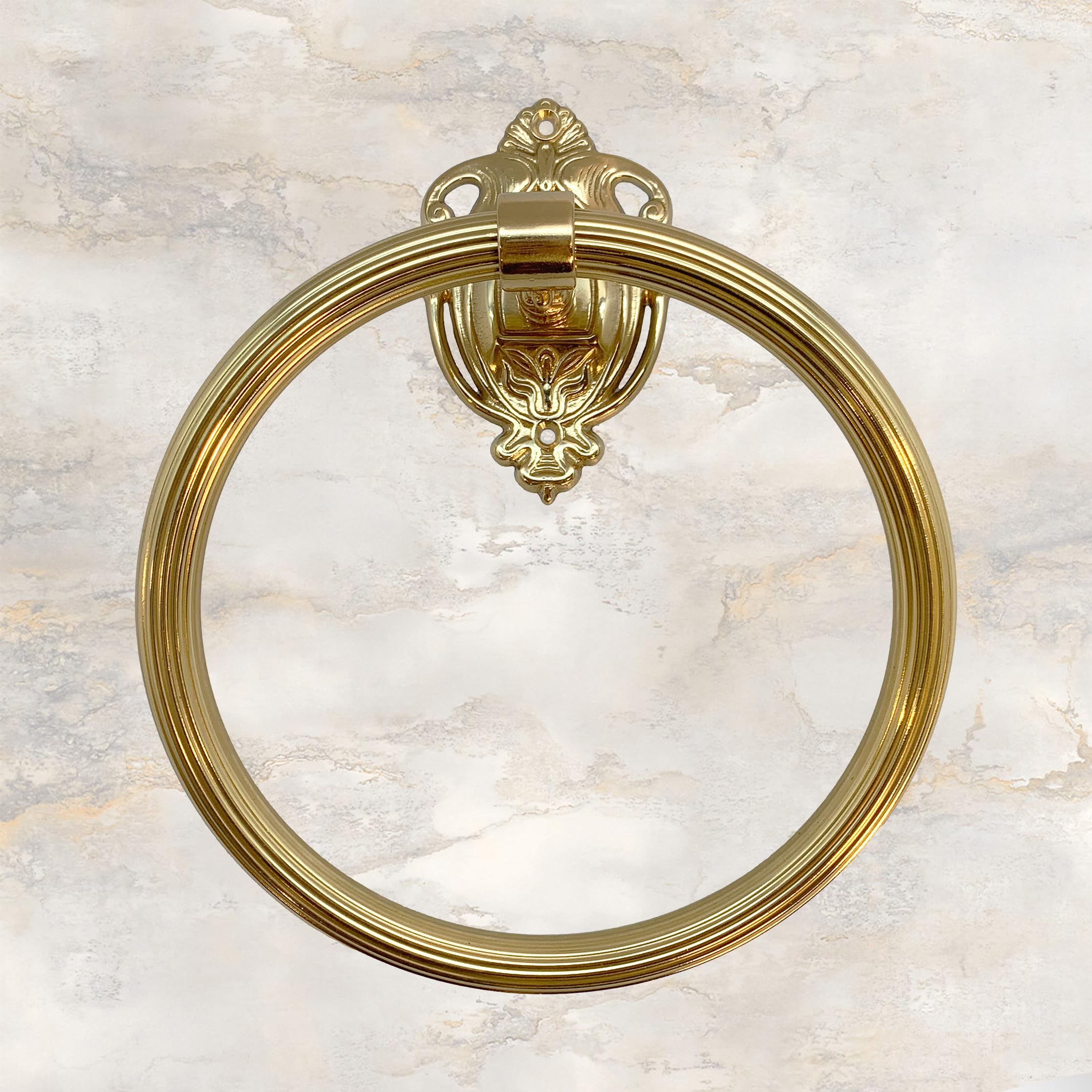 Anneau porte-serviette vintage en laiton véritable aspect vieilli - Antirouille, design baroque, élégant et de qualité supérieure - Montage mural comme accessoire de salle de bain élégant