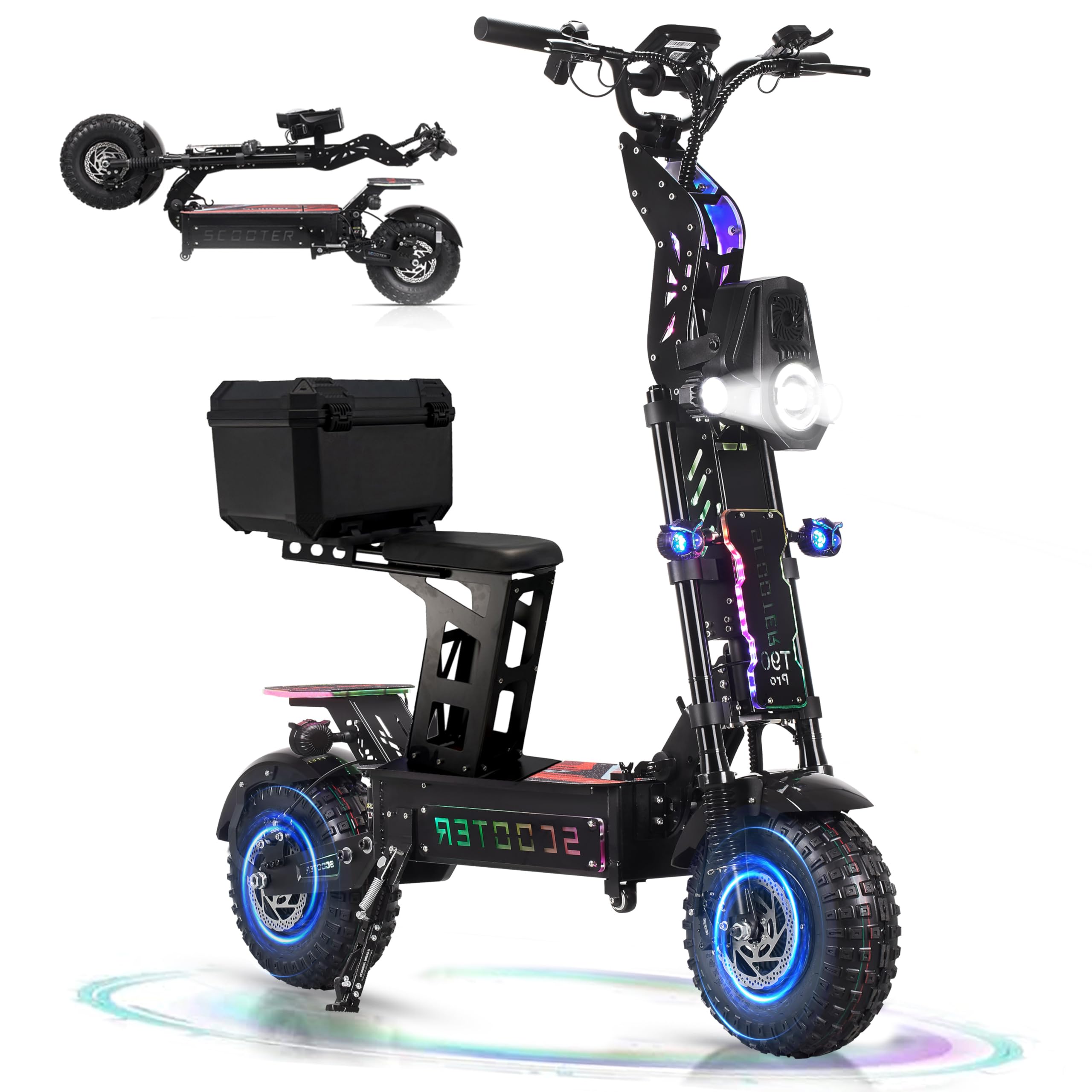 10000W Dual T90 Pro Electric Scooter for Adults, 72V Detachable Battery, 68 MPH Max Speed, 65 Mile Range, 14" Off-Road Tires, Folding E-Scooter with Music Light