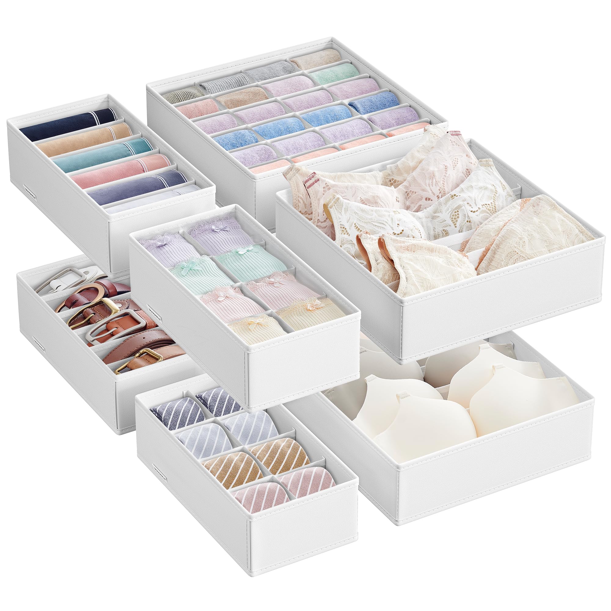 Songmics Cloud White Set Of 8 Underwear Drawer Organisers, Drawer Dividers, Foldable, For Bras Undies Socks Ties, Fabric Storage Boxes For Closet Wardrobe Shelves, Rus008w01