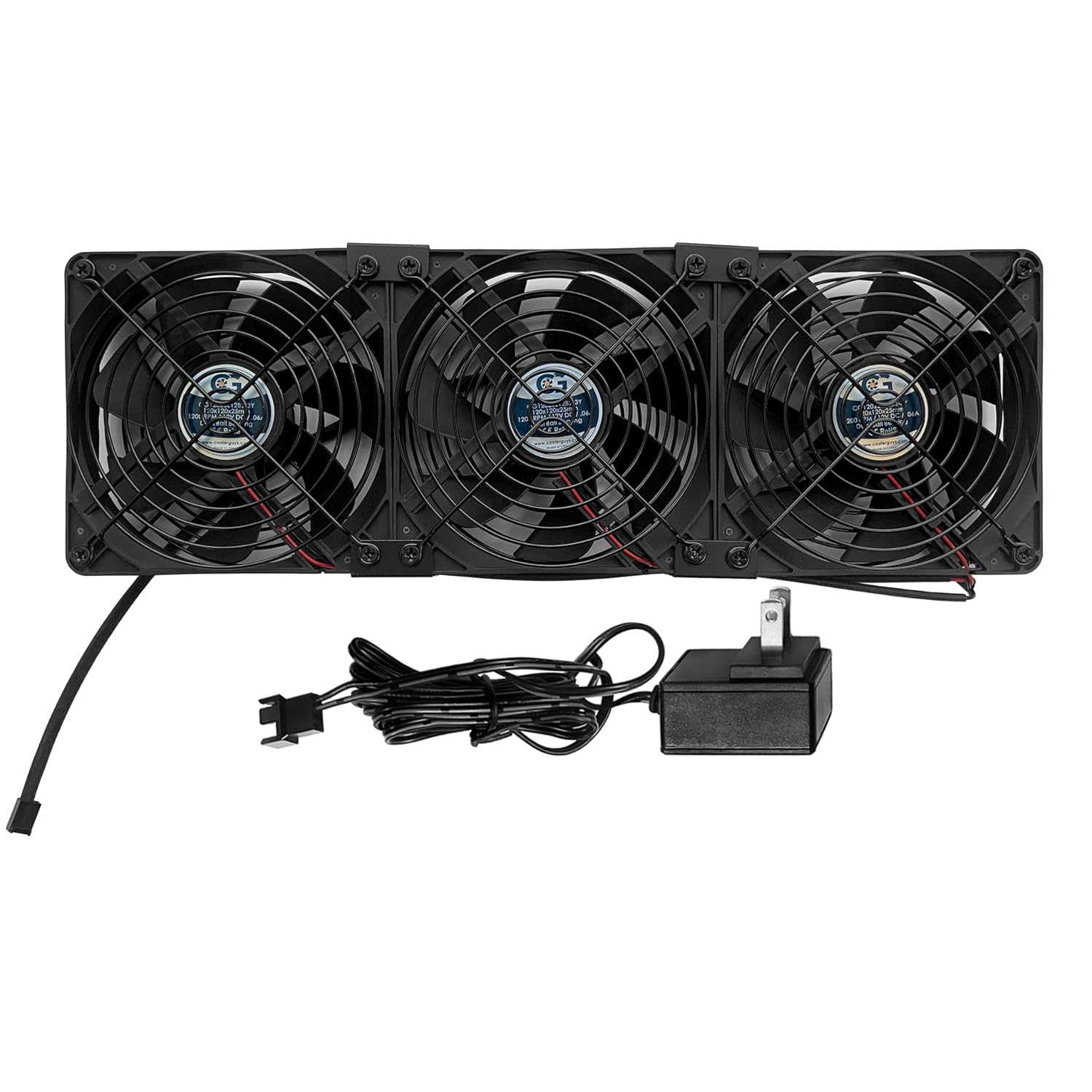 Coolerguys Pre-Assembled Triple 120mm Fan Cooling Kit with US Outlet Power Adapter and Manual Fan Controller