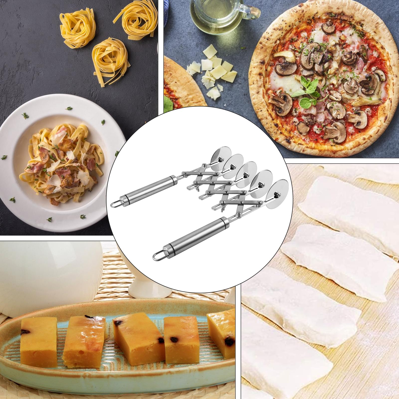 Tagliapasta 5 Ruote In Acciaio Inox - Regolabile Per Pizza E Pasticceria - Foto 4