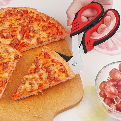 Miniatura 6 de Tijeras de pizza con espátula extraíble para pizza, cuchillas afiladas de acero inoxidable de grado alimenticio, agarre suave, tijeras de cocina
