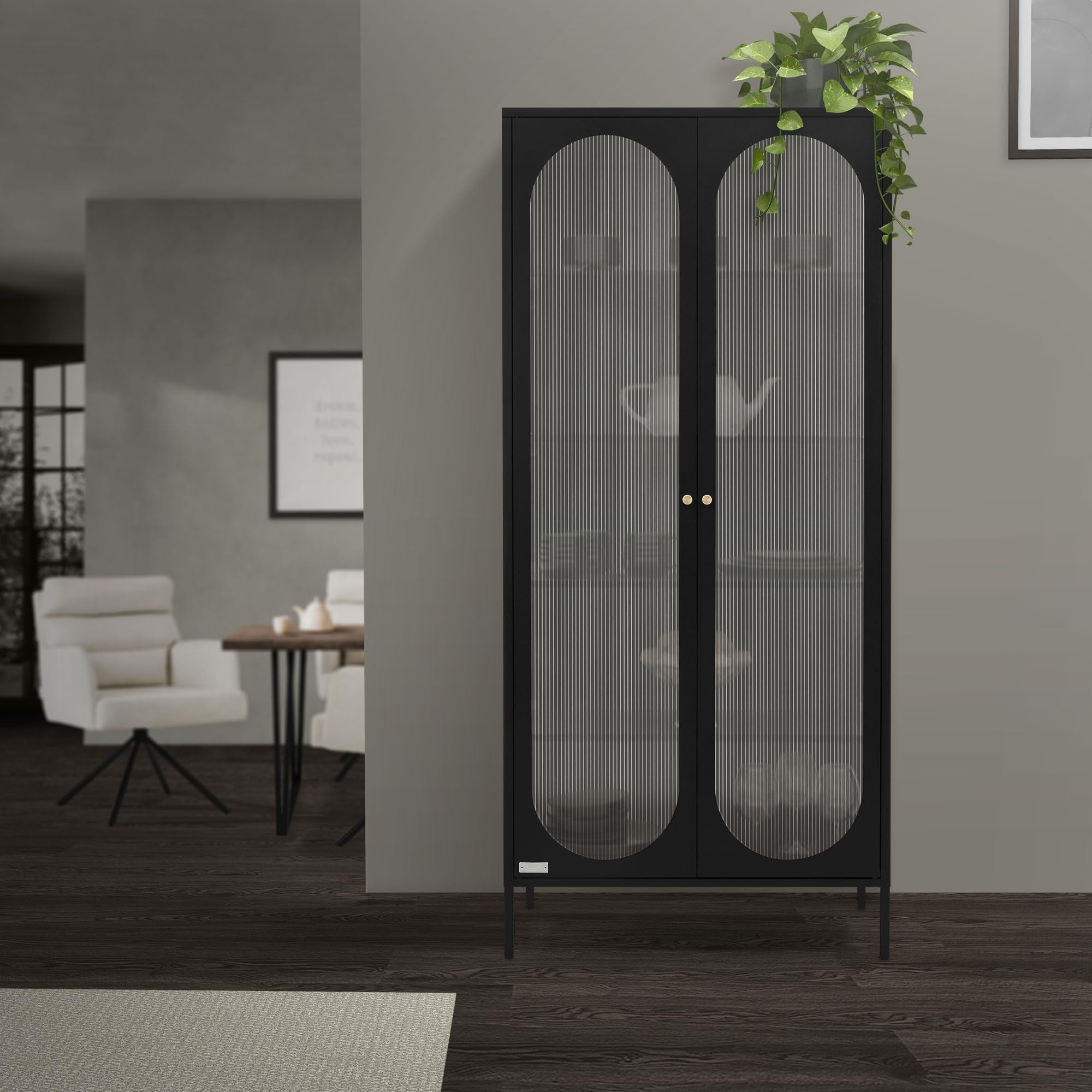 ML-Design Vitrinenschrank 80x175x40 cm, Schwarz, Vitrine mit 5 Ablage-/Regalfächer, 2 Türen, Wohnzimmer Metallschrank aus Stahl, Industrieller Stil, Hochschrank Bücherschrank Aktenschrank Standschrank