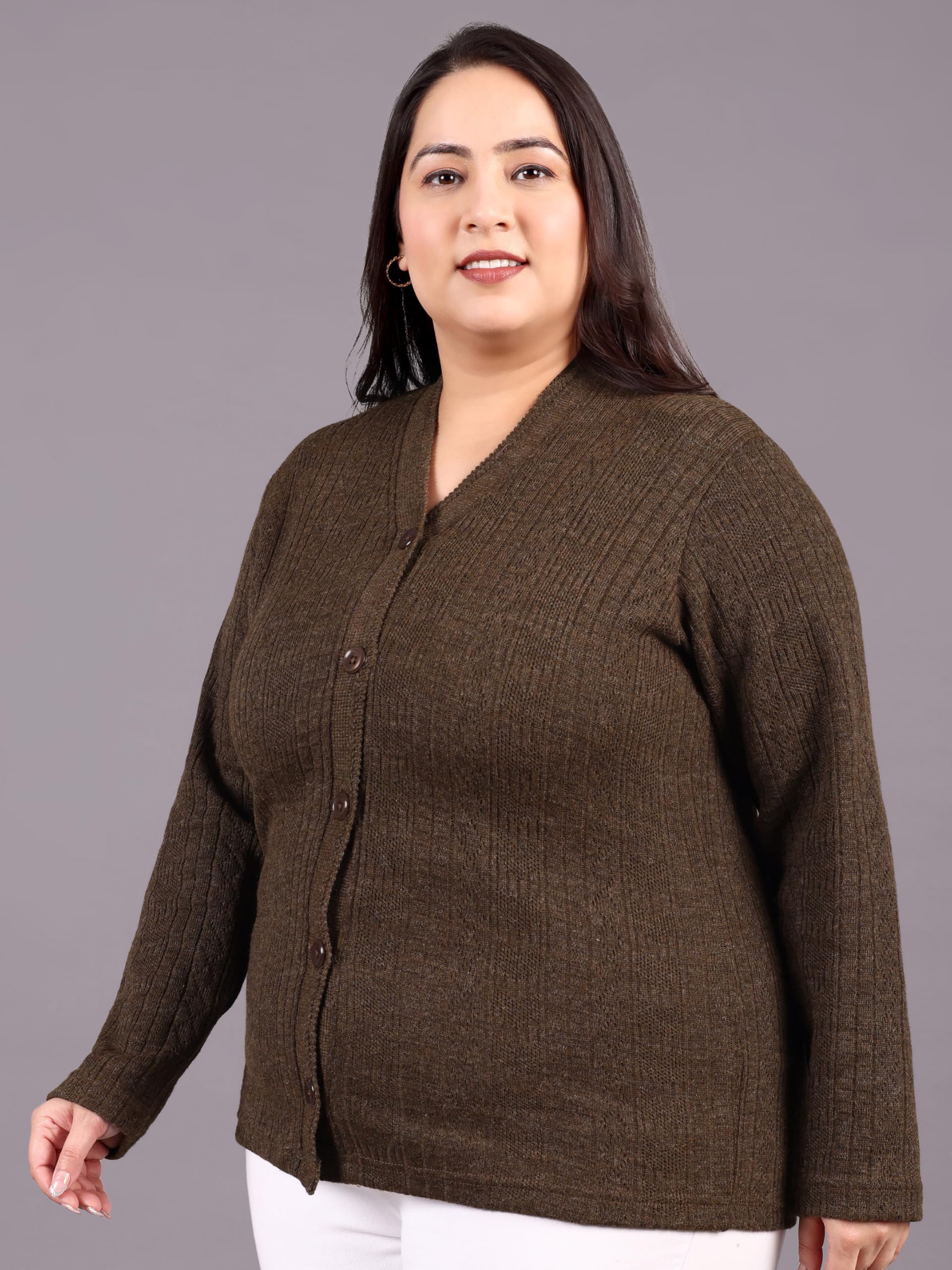 HIFZAA Plus Size Sweater for Womens Woolen Full Sleeve Cardigan 3XL 4XL 5XL 6XL Coffee - Image 4 thumbnail