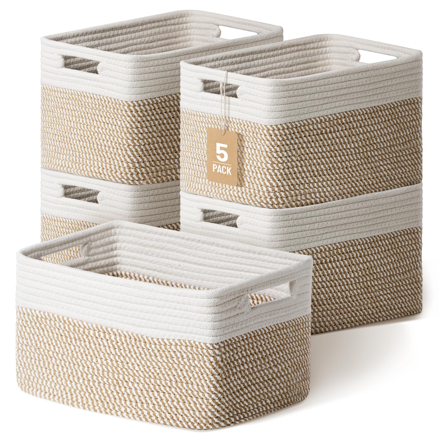 Amazon.com : Yilobi 5 Pack Woven Storage Baskets for Shelves
