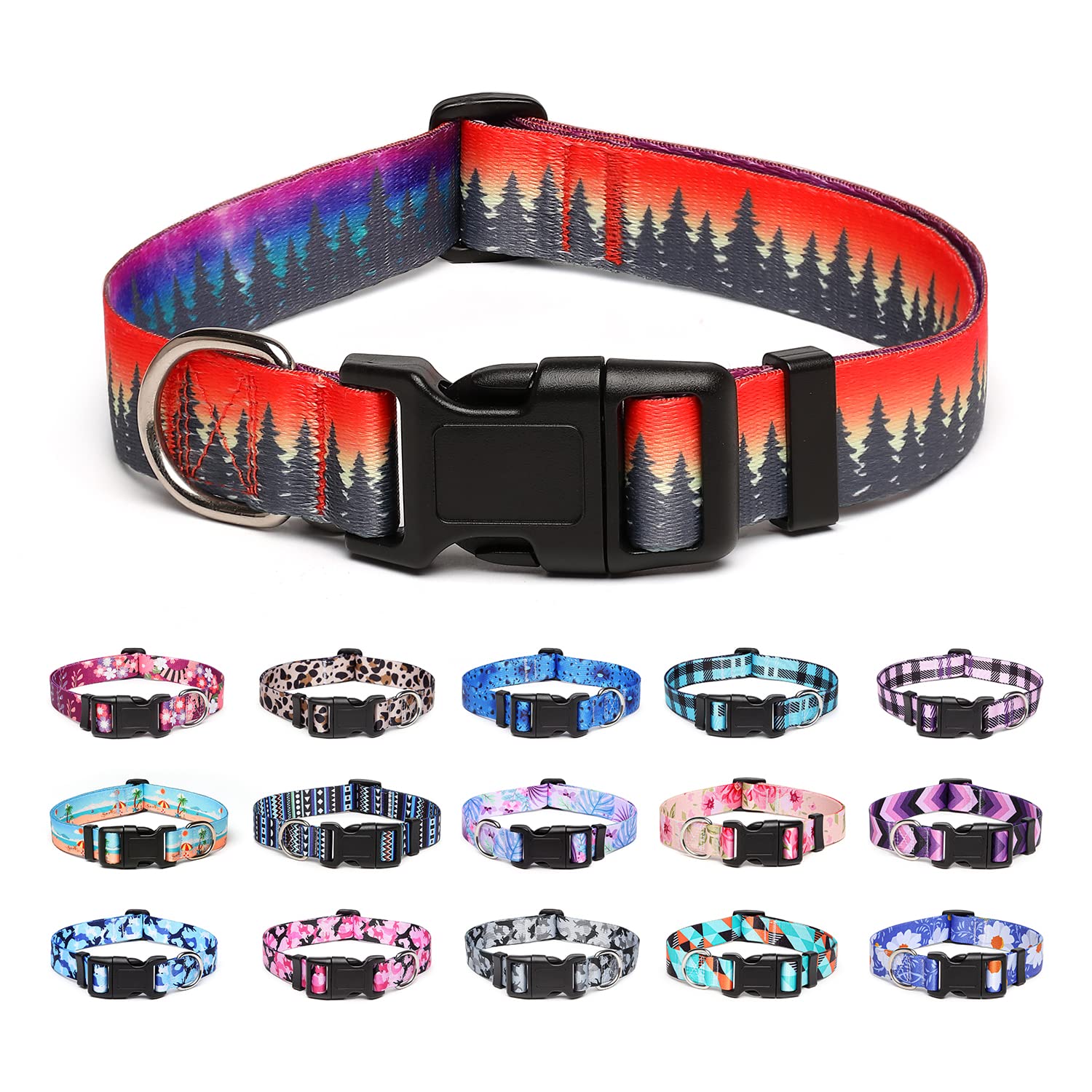 Adjustable Dog Collar with Patterns, Ultra Comfy Soft Nylon Breathable Pet Collar for Small Medium Large Dogs (L, Pink Daisy) — view 12