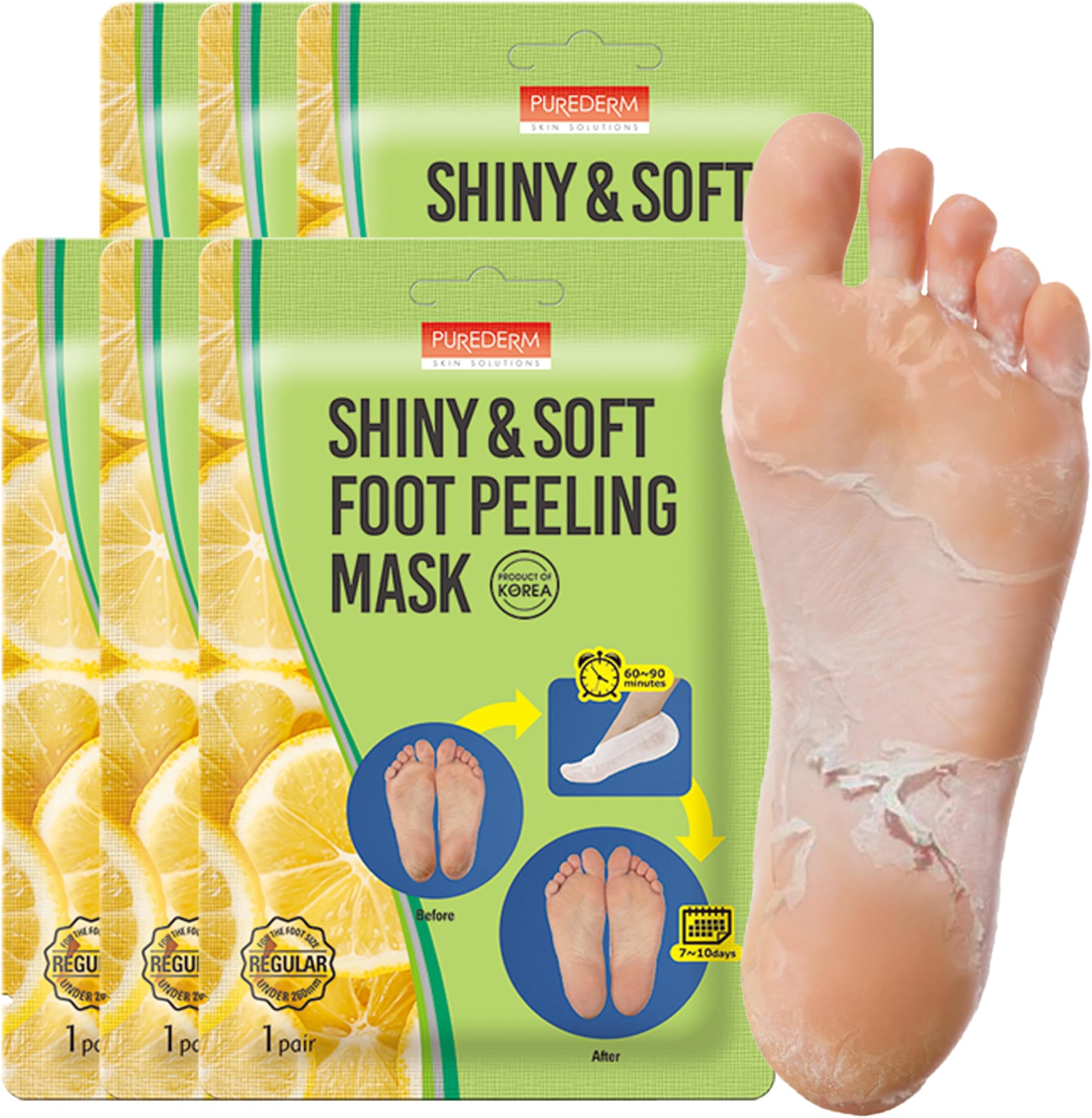 - Purederm Shiny & Soft Foot Peeling Mask (6 pack) - For smooth and moist baby skin with Exfoliating peel off Calluses, Dry Skin, Cracked Heels - Men and Women