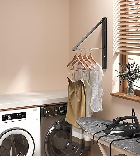 Miniatura 3 de Dr.DJ Perchero de Ropa Montado en la Pared, Colgador Retráctil y Plegable para Organización y Almacenamiento de la Lavandería, Perchero para