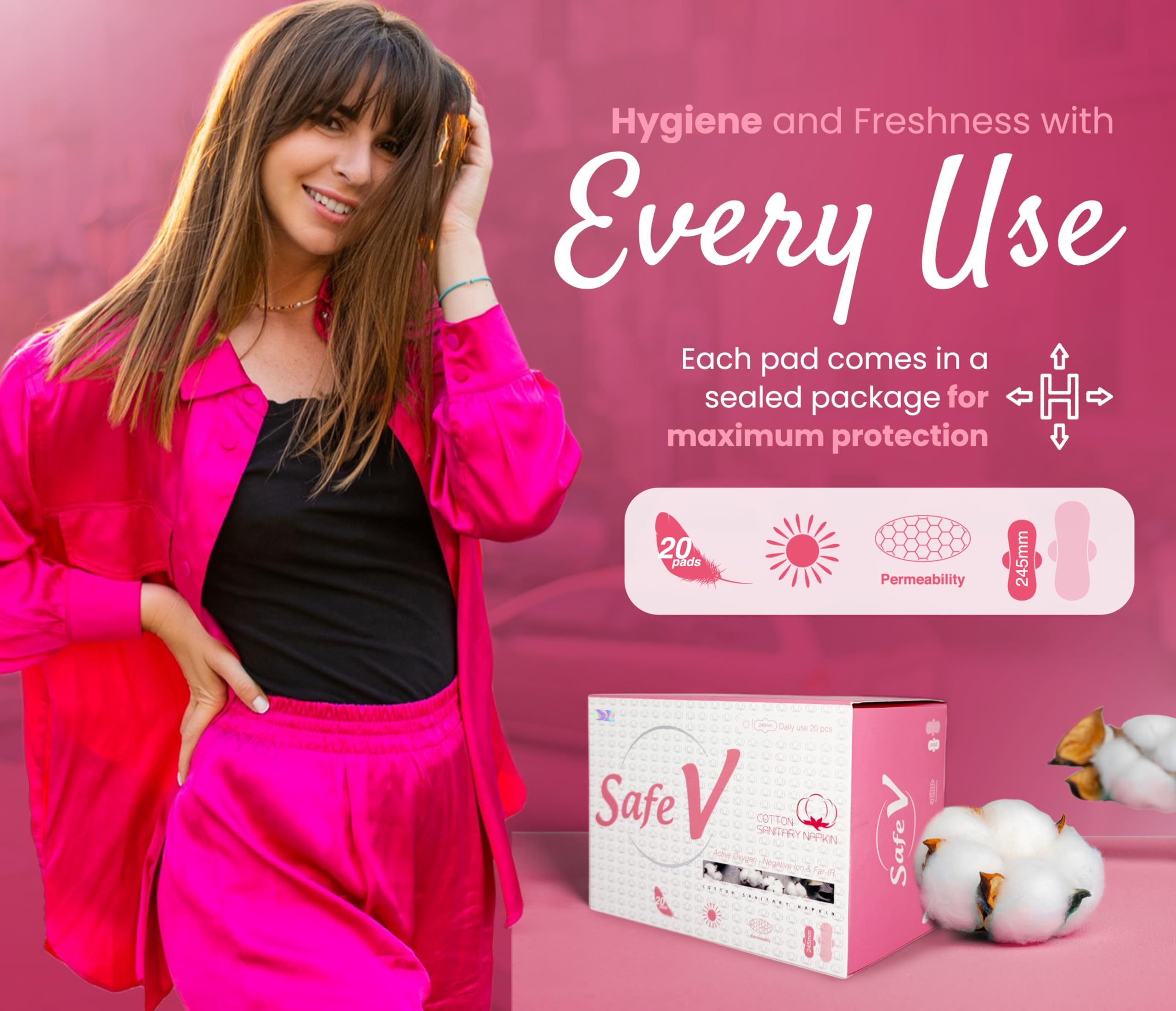 Servilletas sanitarias, algodón natural de uso diario con oxígeno activo, iones negativos e IR lejano, ultra finas, de alta absorción, cómodas almohadillas menstruales, a prueba de fugas, sin