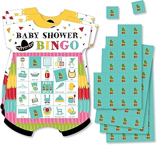 Big Dot of Happiness Let’s Fiesta - Picture Bingo Cards and Markers - Baby Shower Shaped Bingo Game - Set of 18
