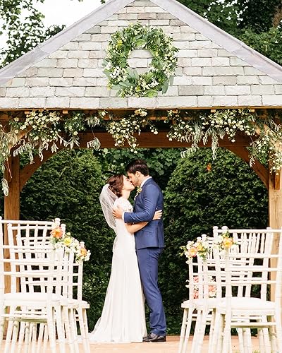 Miniatura 6 de Vlorart Coronas Artificiales de Primavera y Verano de Navidad de Vegetación Verde para Puerta Delantera Corona de Hojas de Eucalipto Verde