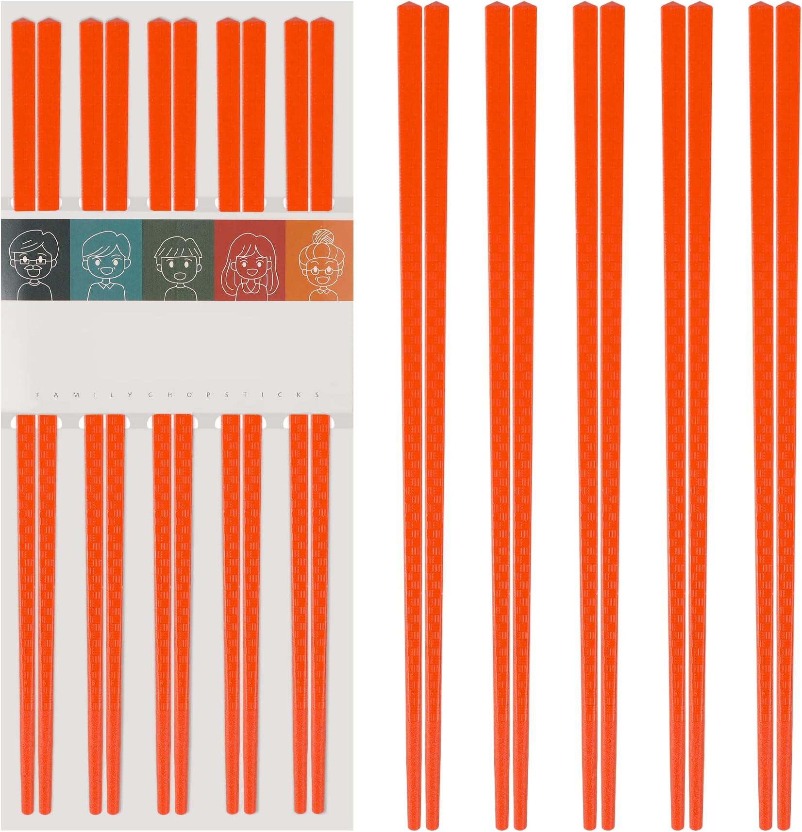 5 Pairs Fiberglass Chopsticks-Reusable Chopsticks Dishwasher Safe, 9.57 inch/24.3cm Matte Non-Slip Family/ Hotel/ Restaurant Chop Sticks, Chinese Japanese Gift Set Chop Sticks, Orange
