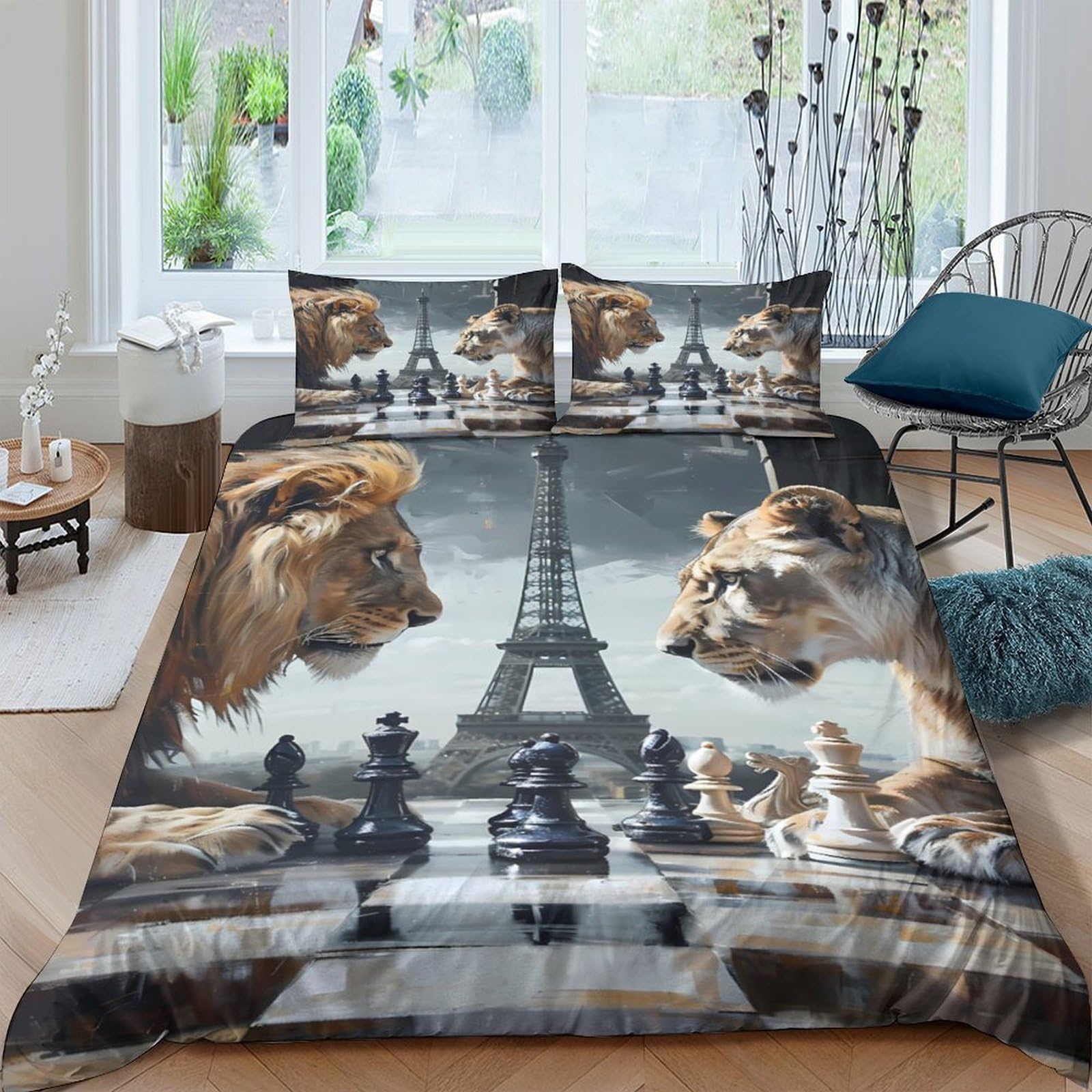 Ctjqhvkz Style-6 3D Printed Cat Chess Eiffel Tower Fitted Sheet Microfiber Soft Breathable Bed Cover For Bedroom Decor Single（135X200cm）