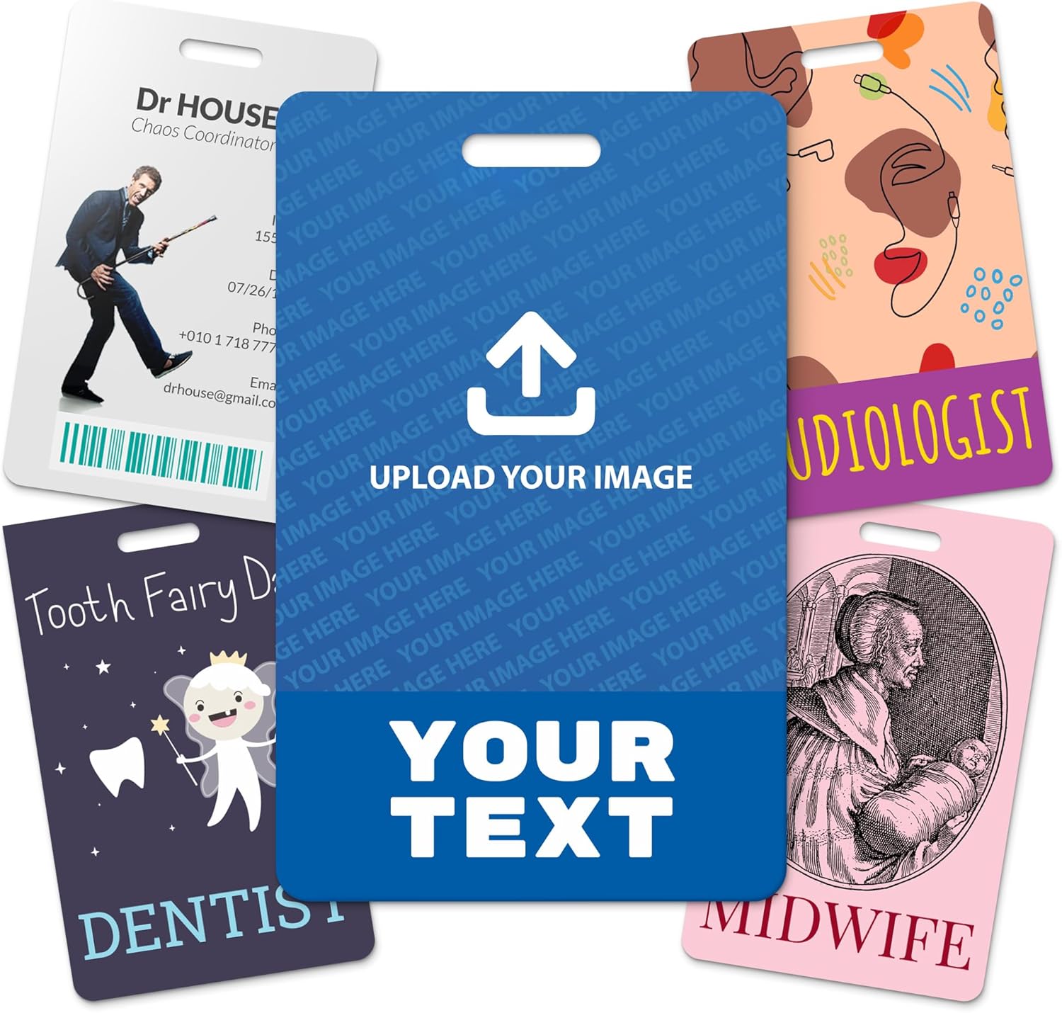 Bulk Custom Image Badge Standard ID Card Vertical Badge Buddy ID Backer Cards (100 Pcs) - Double Sided Print - Durable and Water Resistant Badge Buddy Ideal for Nurses, Doctors