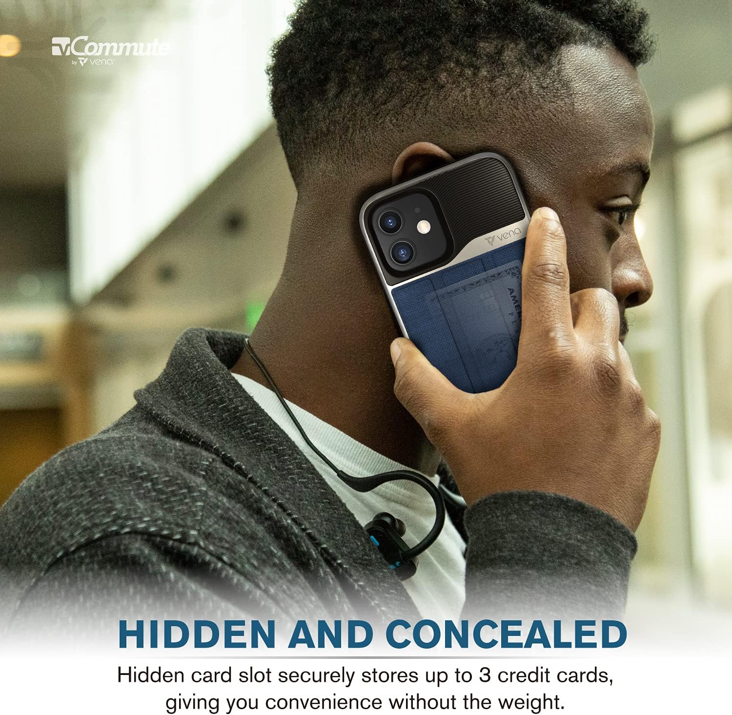 VENA vCommute Wallet Case Compatible with Apple iPhone 12 / iPhone 12 Pro (6.1"-inch), (Military Grade Drop Protection) Flip Leather Cover Card Slot Holder with Kickstand - Denim Blue