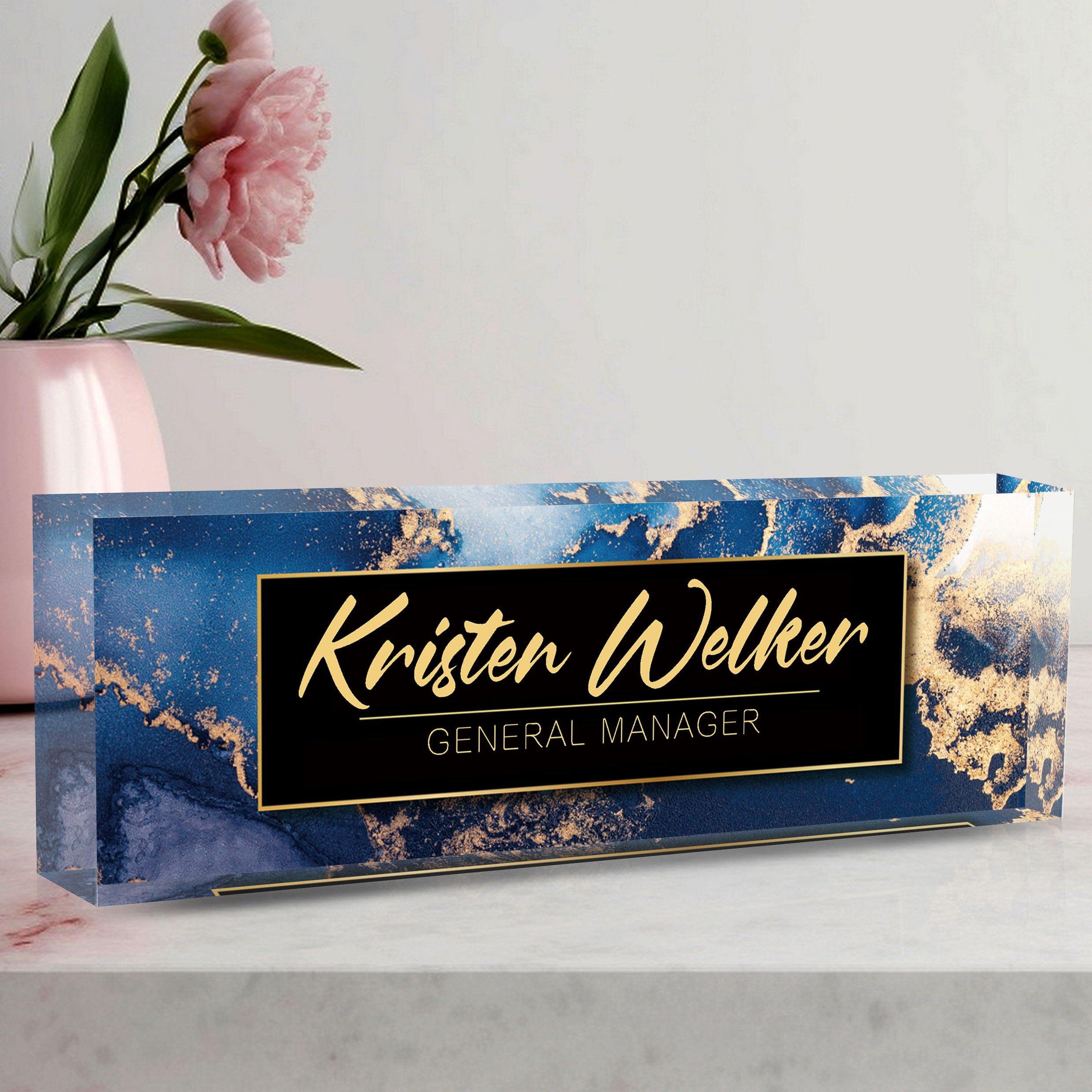 Personalized Custom Name Plate, Office Desk Decor for Women and Men, Employee Appreciation Gifts - Blue Marble