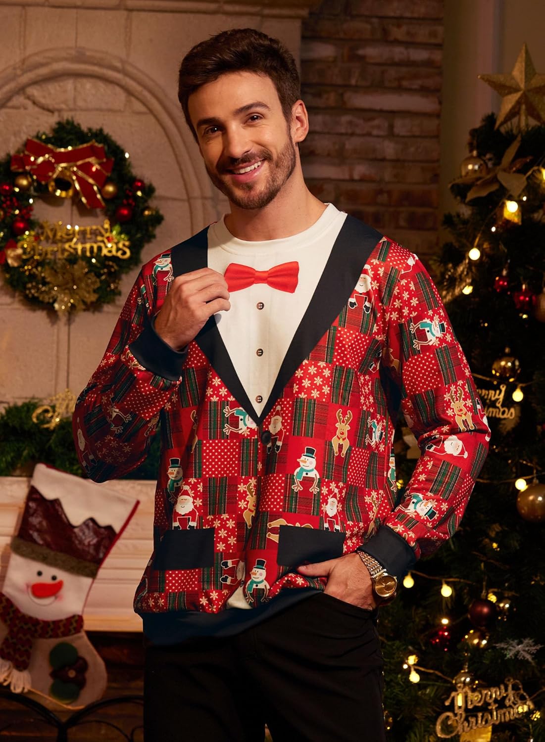 Arvilhill Mens Ugly Santa Reindeer Xmas Sweatshirt Holiday Jumper Tacky Funny Sweater 3D Graphic Print Hilarious Adult XXL - Image 8