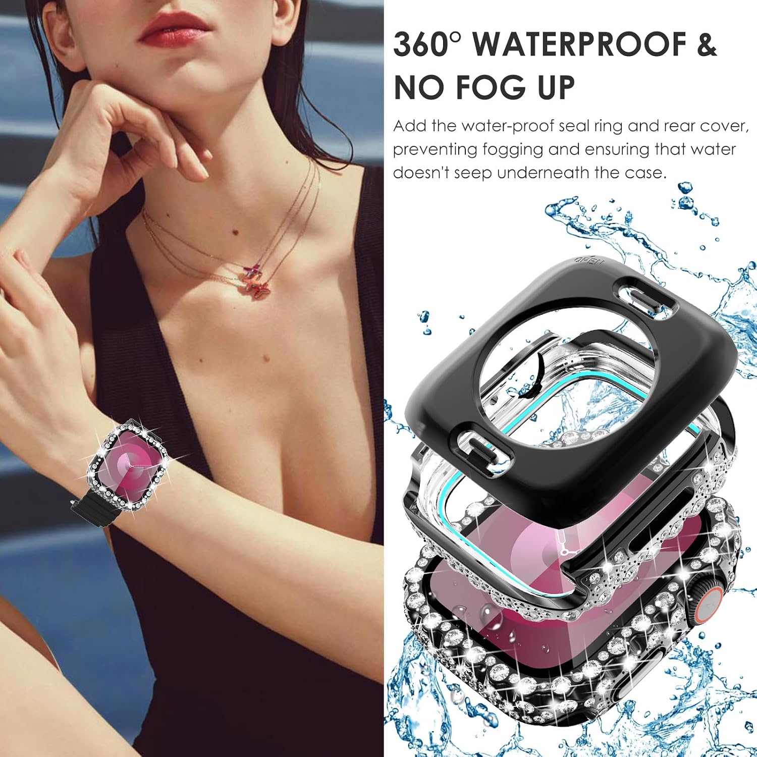 Surace 2 in 1 Waterproof Bling Case for Apple Watch Series 6 5 4 SE 44mm image 5