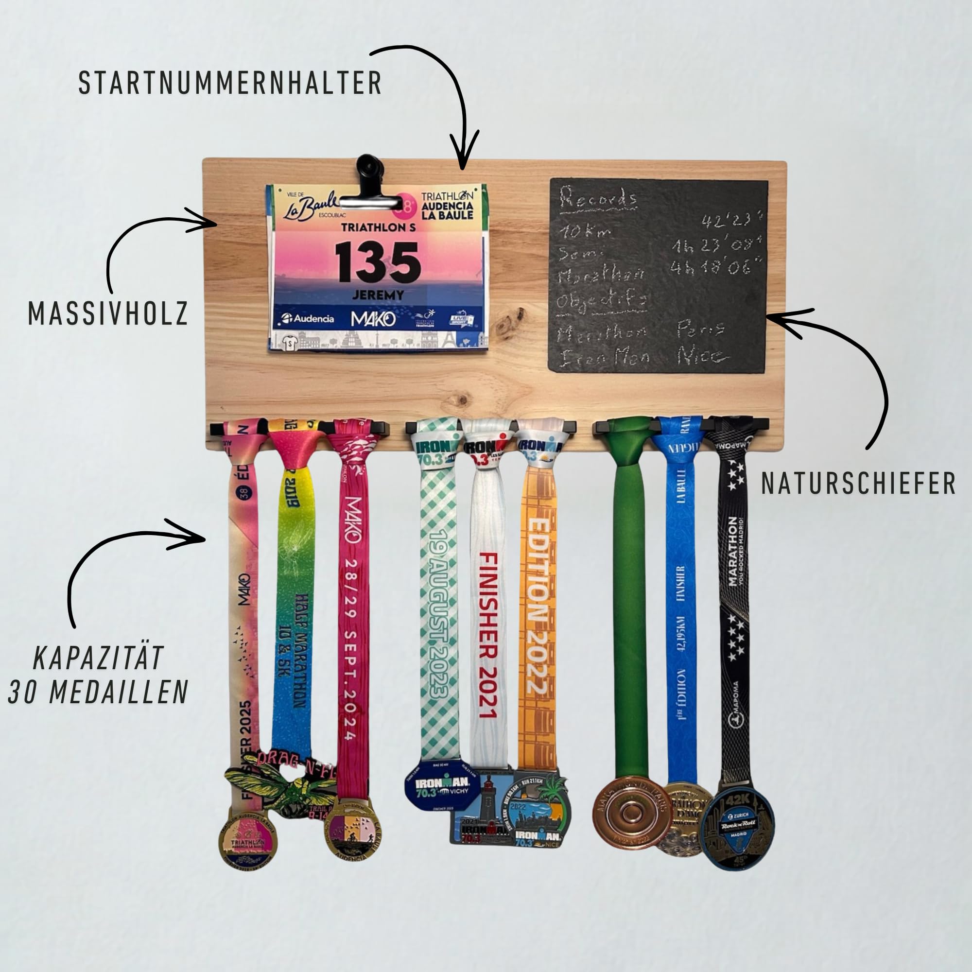 Générique Porte Médailles et Porte Dossards Bois Massif – Artisanal, Running Triathlon & Marathon