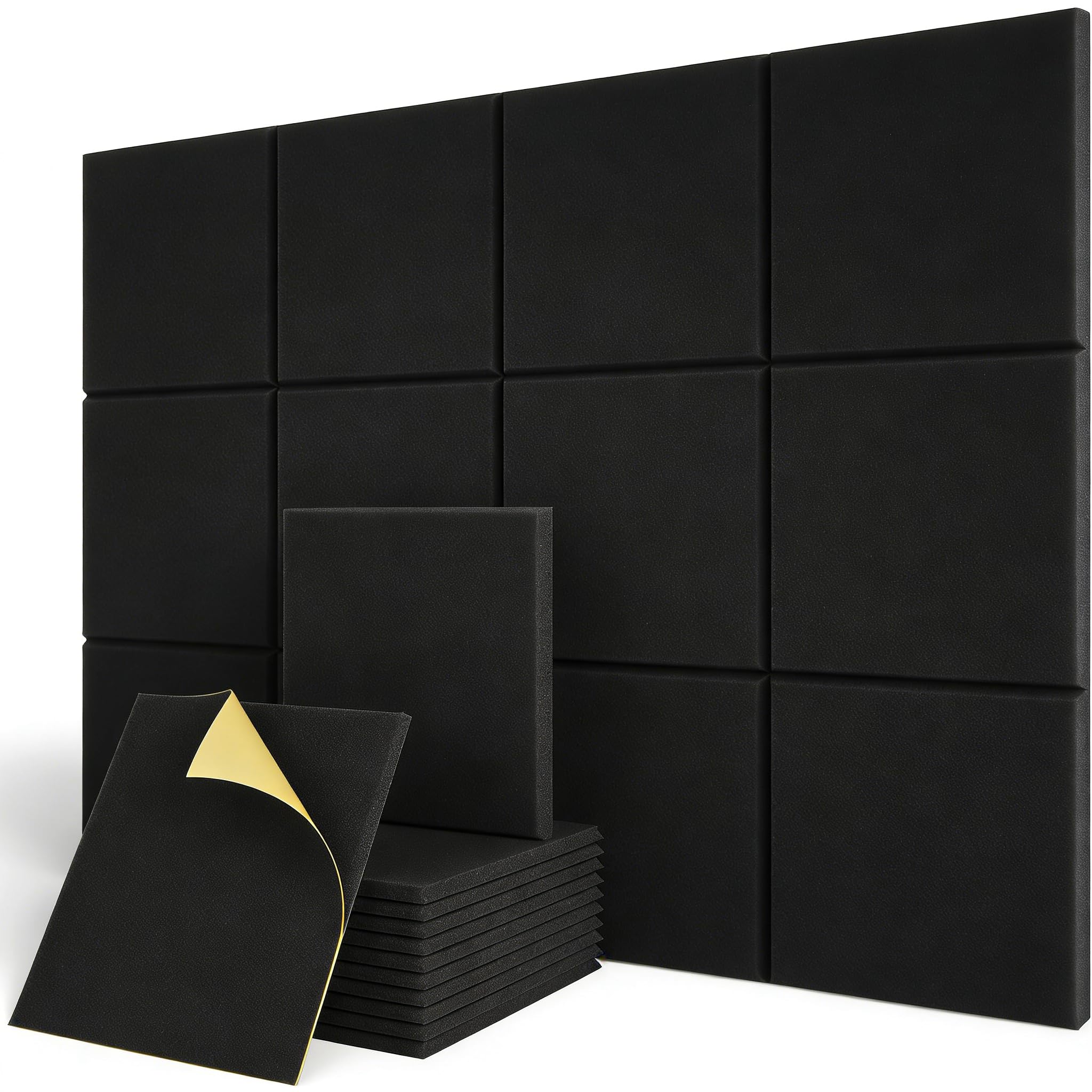 Discos de aislamiento acústico autoadhesivos, 12 unidades, 30 x 30 x 0,9 cm, para estudio de grabación, cine en casa, salón (Negro)