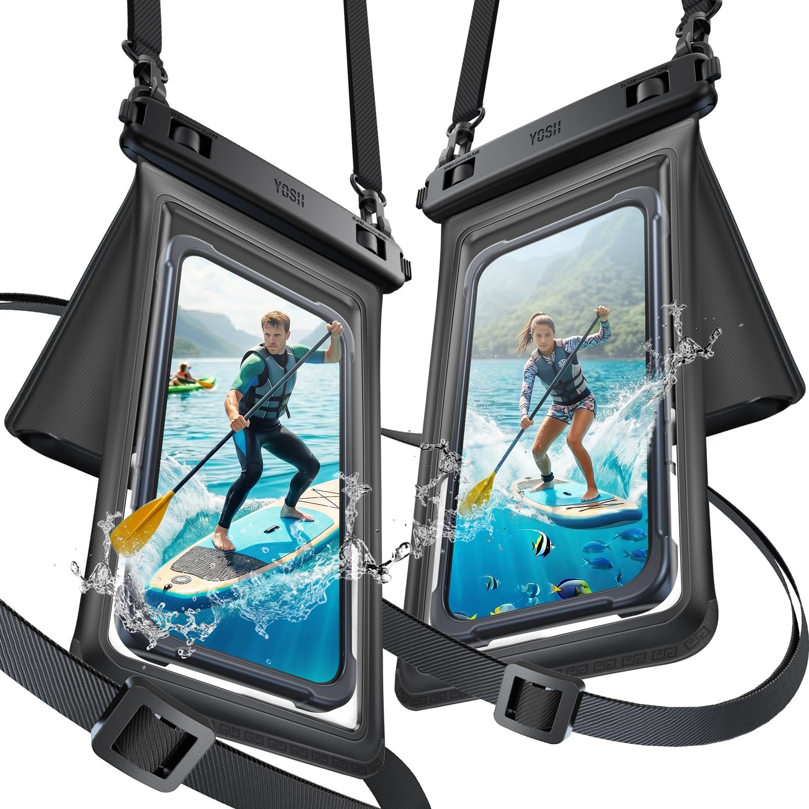 YOSH 2 Stück wasserdichte Handyhülle [3D Doppelte Taschen], 7,5 Zoll IPX8 Wasserfeste Handyhülle, wasserdichte Handytasche für Schwimmen, Waterproof Phone Case für iPhone 17 16- Kristallblack