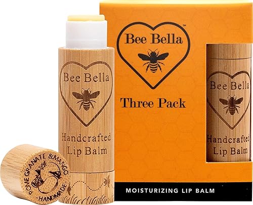 Miniatura 2 de Bee Bella Bálsamo labial, mango de granada, paquete de 3  Cuidado de labios hidratante, 100% natural, cera de abeja orgánica original con vitamina