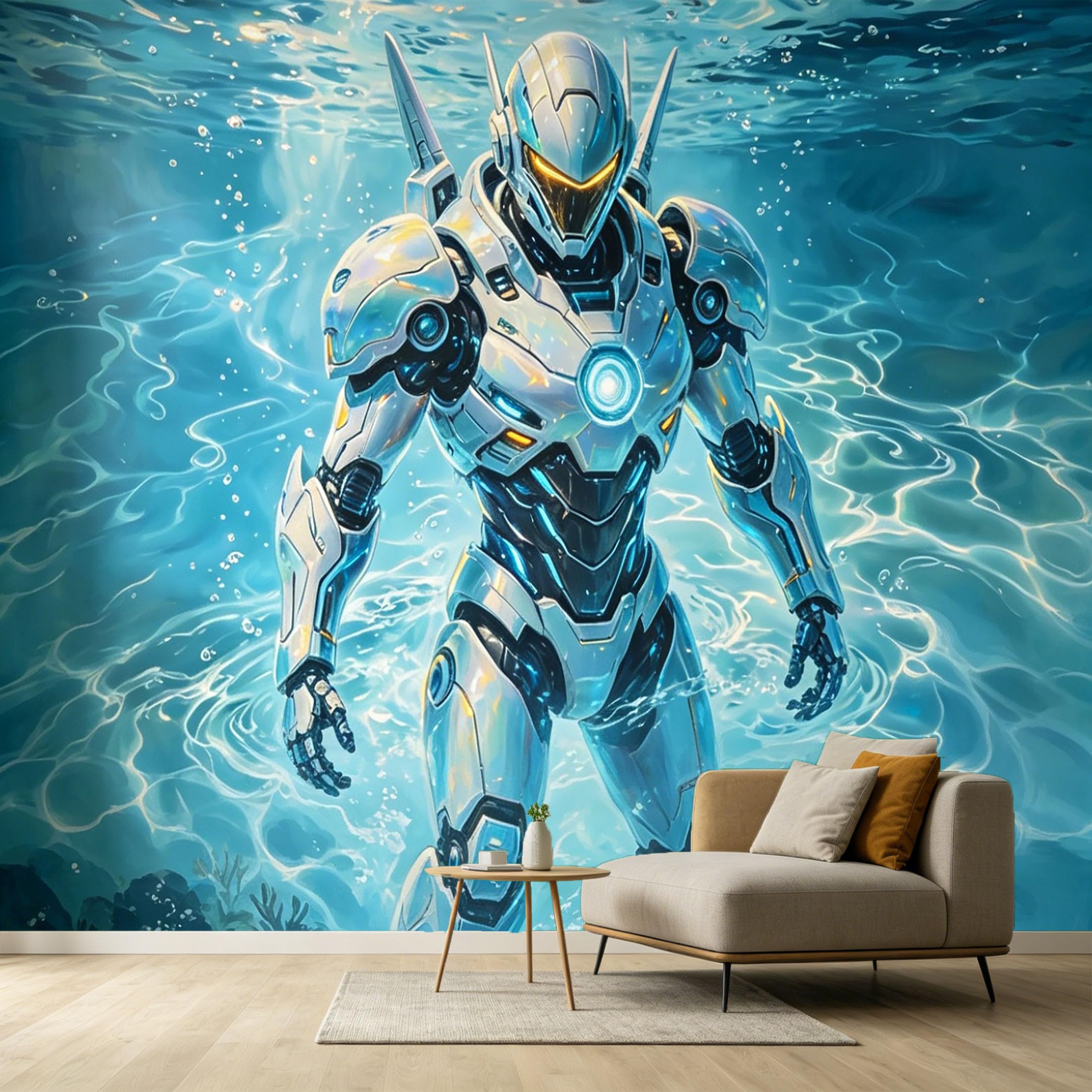 Custom Size Wall Murals Mecha Robot Underwater 3D Modern Contemporary Art SelfAdhesive Wall Fabric Removable Large Wallpaper for Photo Living Room