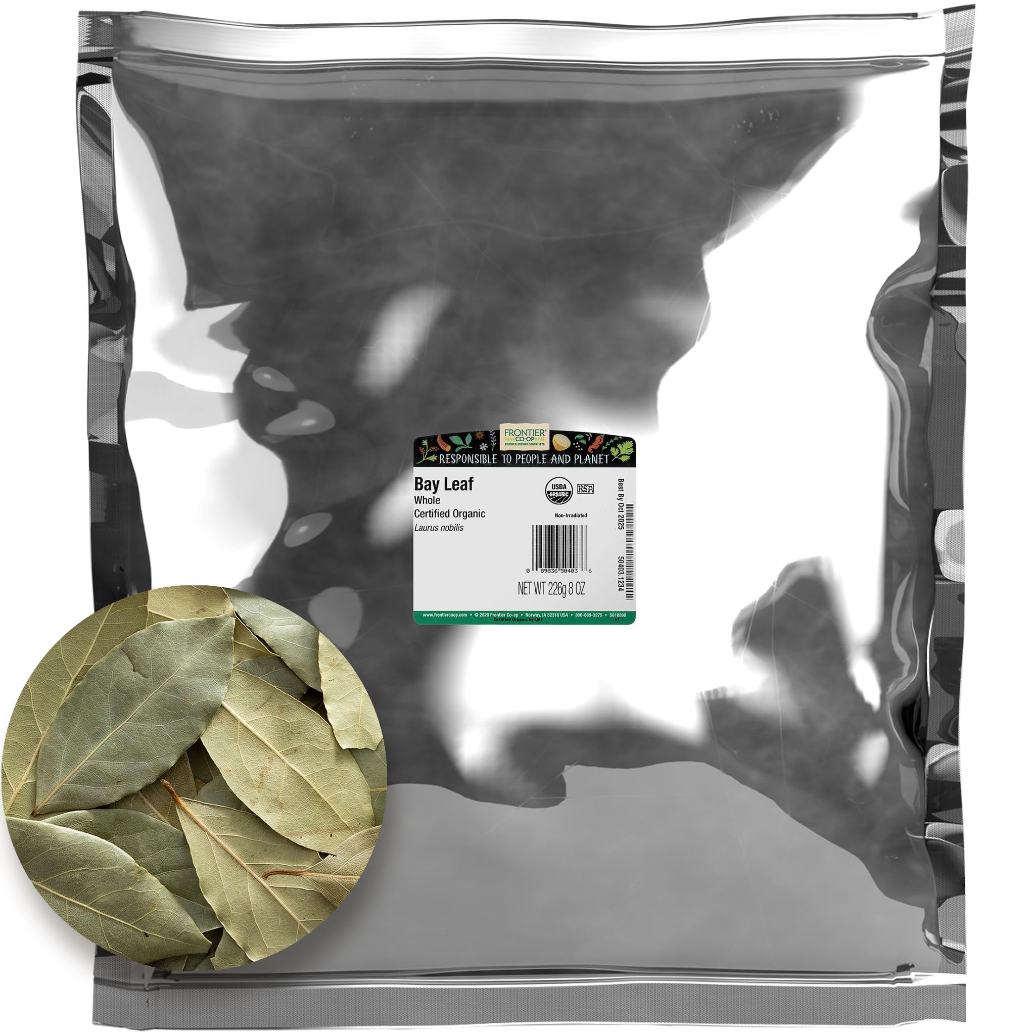 Frontier Co-op Organic Dried Bay Leaves, 8 oz, Bulk Bag - Whole Herb for Soups, Stews, Sauces, and Meats