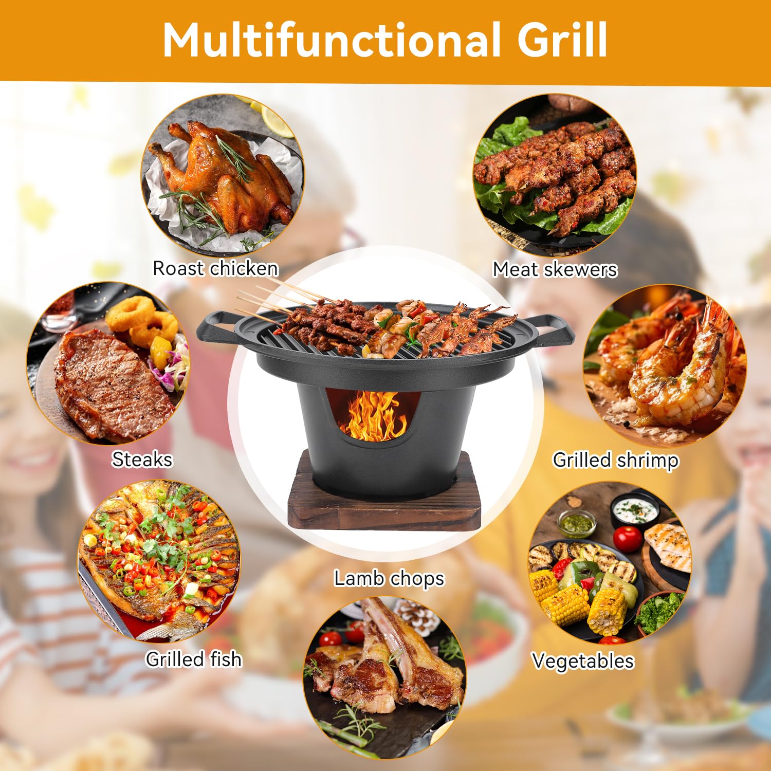 Przenośny mini grill na węgiel drzewny - przydymiony koreański grill na kemping w domu i na zewnątrz, idealny na imprezy na plaży - kompaktowy rozmiar (26 x 21 x 12,4 cm)