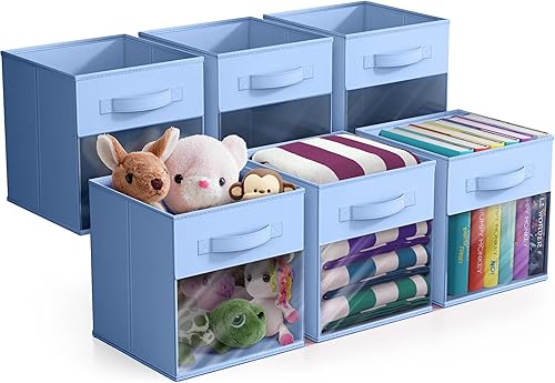 Miniatura 16 de Sorbus Contenedores de almacenamiento de 11 pulgadas con ventana transparente, 6 cestas plegables para organizar ropa, juguetes, libros, cubos de