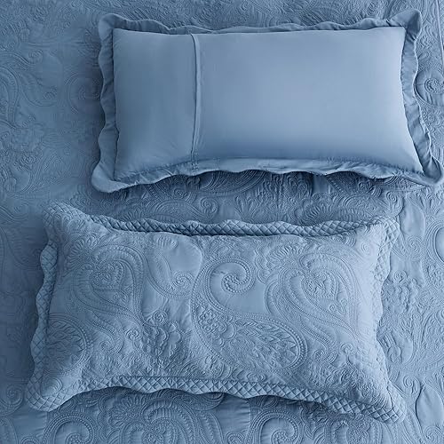 Vista 132 de Colcha extragrande tamaño King, funda de cama ligera ultrasónica, patrón de cachemira, reversible, 5 piezas, 100% microfibra, blanco puro 1-amarillo