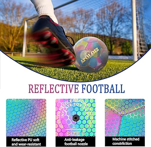 Miniatura 8 de Holographic Reflective Soccer Ball Glow in The Dark,Light up Soccer Ball for Night Training (with Pump)