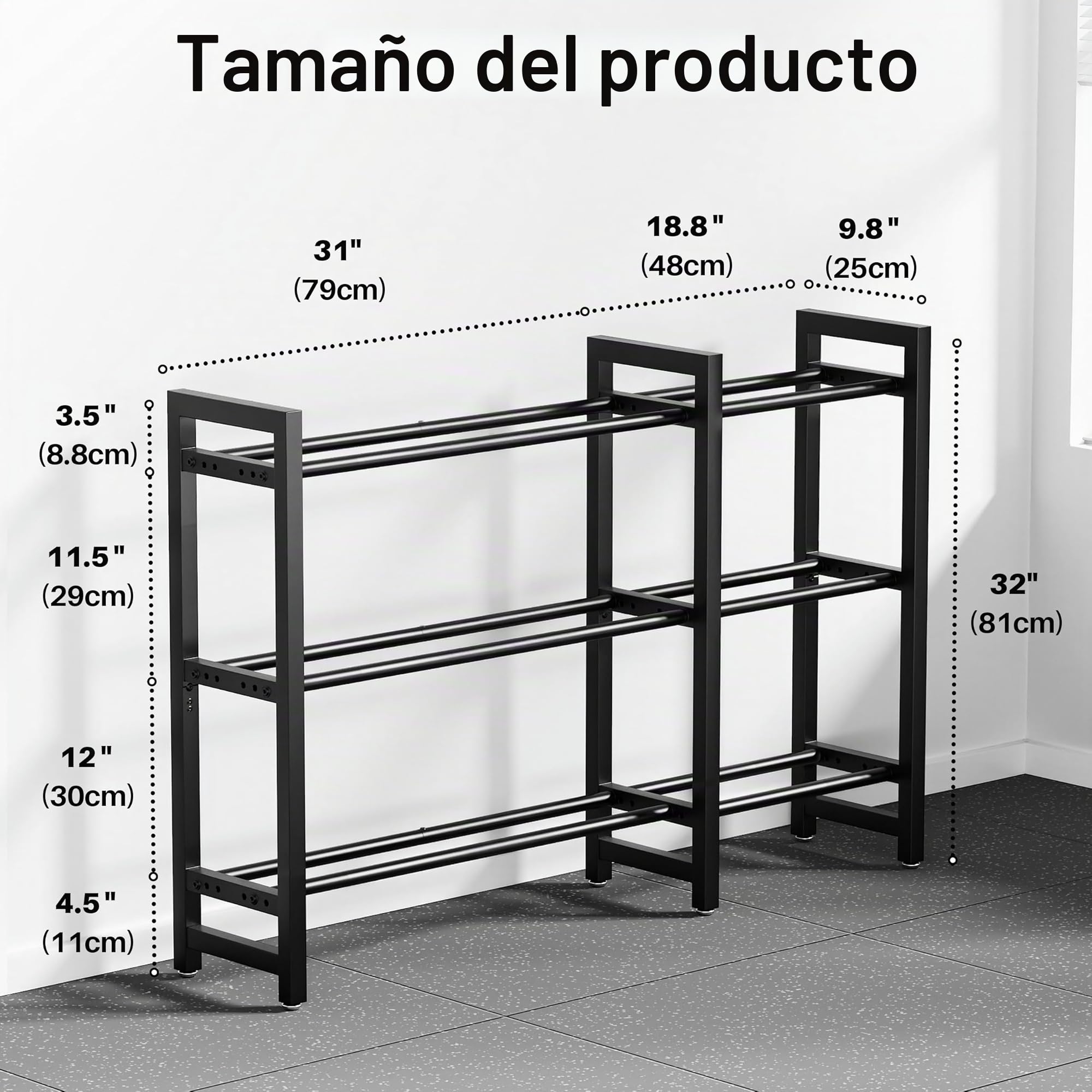 Soporte ajustable de mancuernas con tres pisos, 127 cm, ajustable
