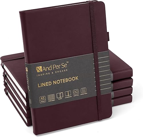 Miniatura 84 de &And Per Se - Cuaderno con rayas estrechas (5 unidades), 160 páginas, tamaño A5 de 5.7 x 8 pulgadas, diario de papel grueso, con tapa dura, para
