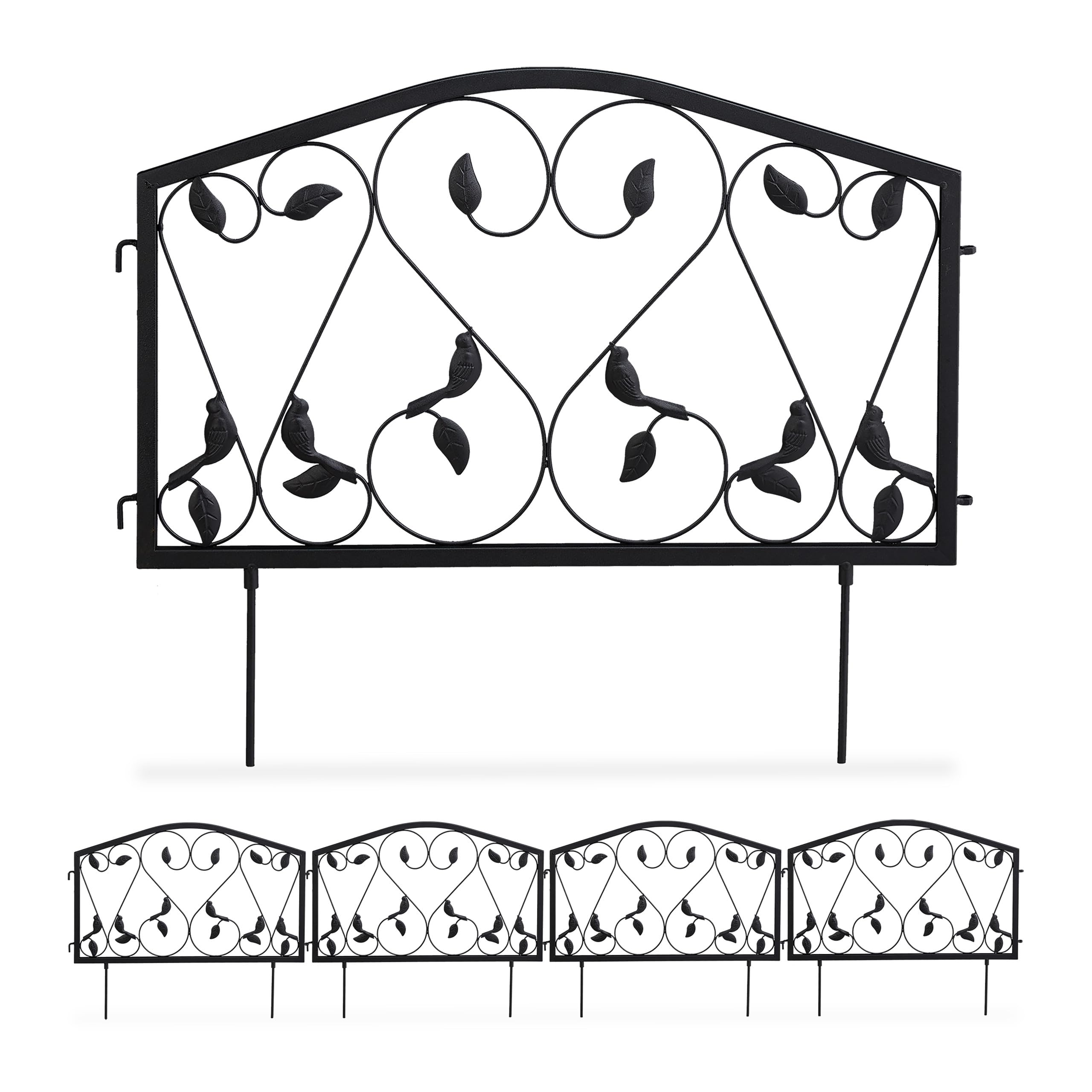 Relaxdays Bordure Potager, 16 éléments, clôture Jardin, Fer, Antique, Design Feuilles, H x L : 33 x 225 cm, Noir