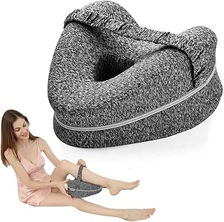 Knee Pillow for Side Sleepers - Memory Foam Hip & Joint Support Pillow with Smooth Spine Alignment, Universal Size, Grey (Grey)