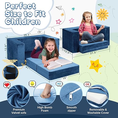 Miniatura 2 de Sofá para niños, 7 piezas, sofá modular para niños pequeños, sillón extraíble para jugar, creatividad, dormir, versátil juego de sofá plegable para