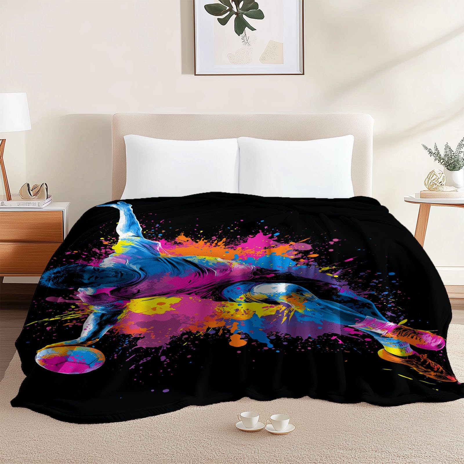 Manta térmica de Franela 200 x 220 cm -Manta de Franela Salpicadura de Tinta Deportes Jugadores, Manta de Felpa Ligera Salpicadura de Tinta Deportes Jugadores, para Adultos y niños