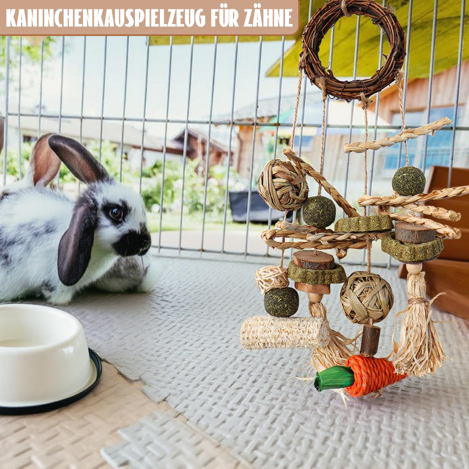 1 sztuka Zabawka dla królika, gryzak dla zajączka, zabawka do żucia dla małych zwierząt do pielęgnacji zębów trzonowych, gryzak z drewna i ratanu dla świnki morskiej, chomika, królika, gryzoni