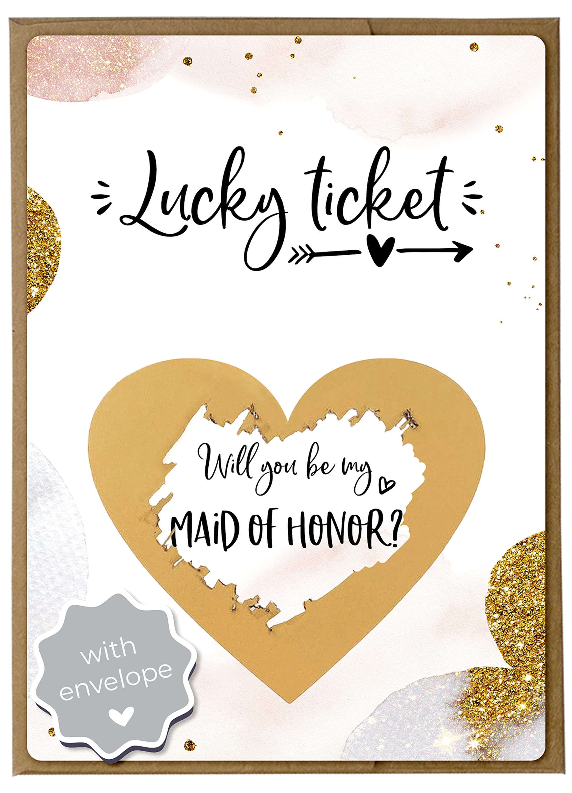 Joli Coon Will you be my maid of honor scratch card with envelope - Golden Glamour - Maid of honor proposal